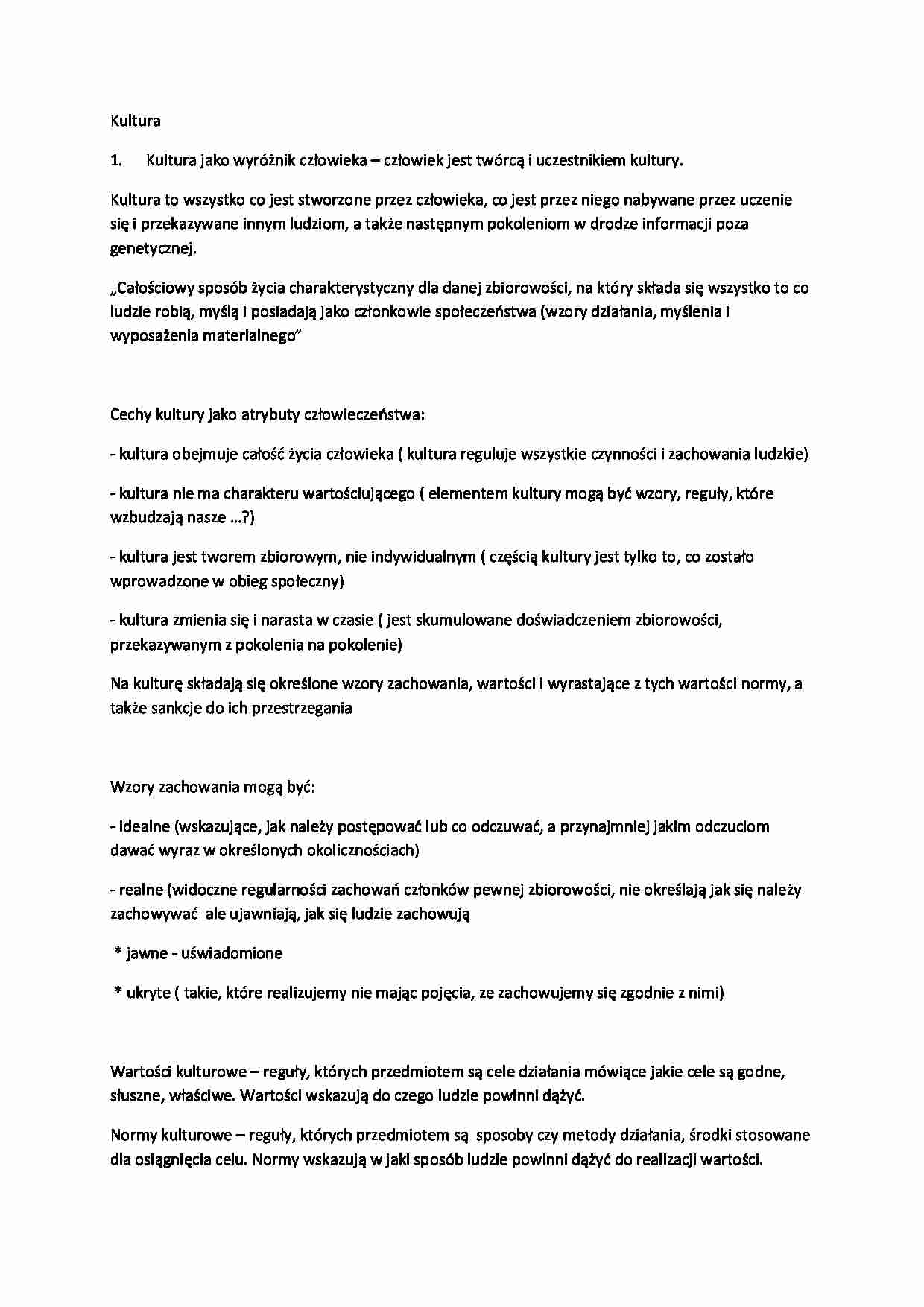 Socjologia  Kultura - notatki z 2 semestru - strona 1