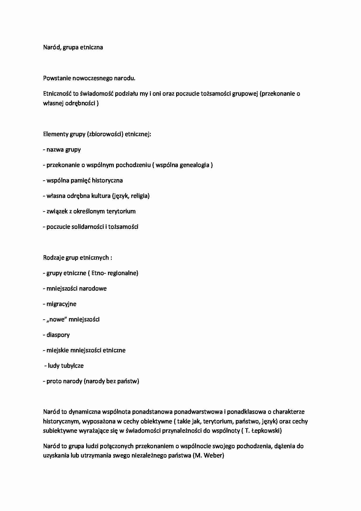 Naród, grupa etniczna notatki z wykładu 2 semestr - strona 1