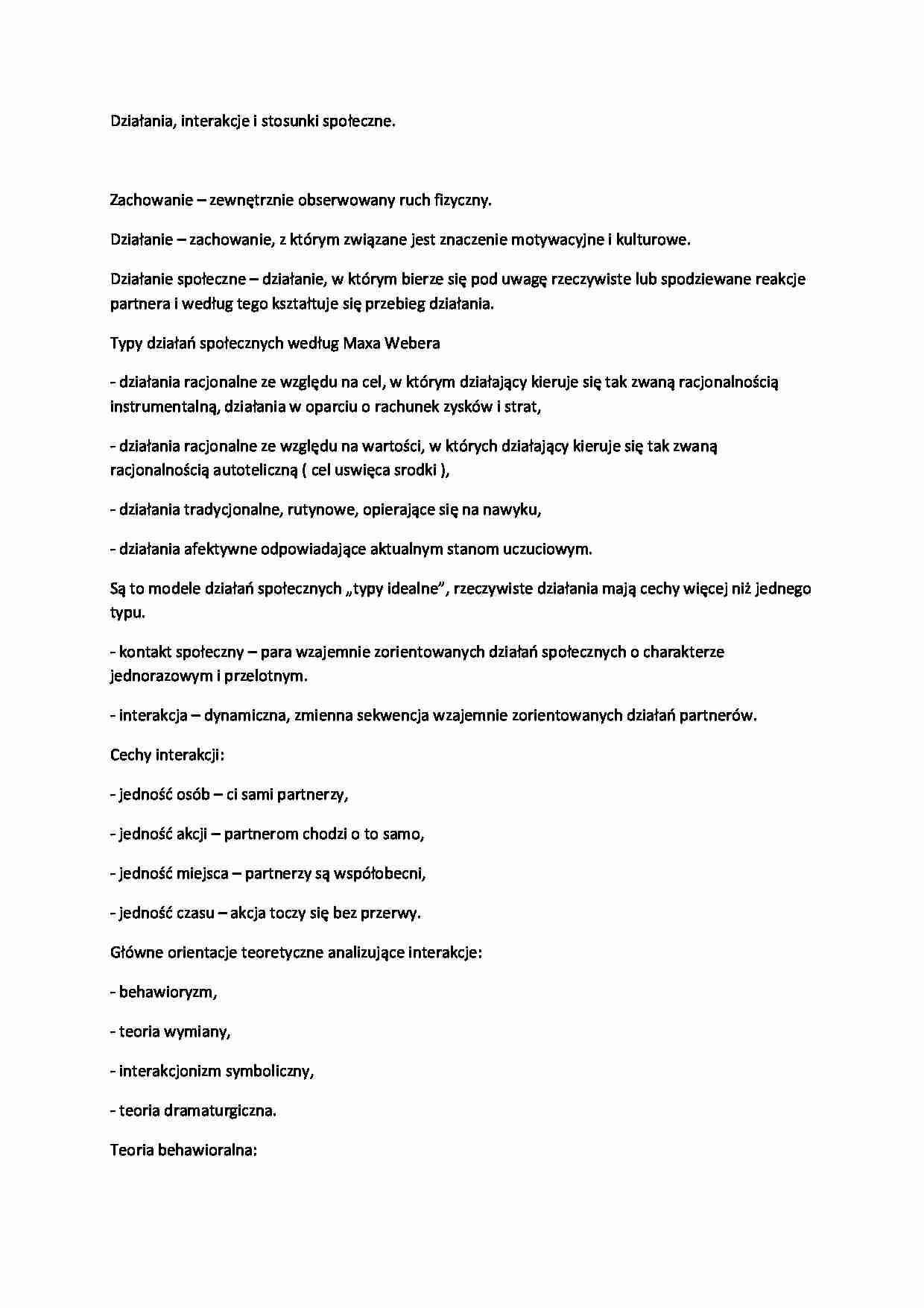 Działania, interakcje i stosunki społeczne - wykład 2 semestr - strona 1