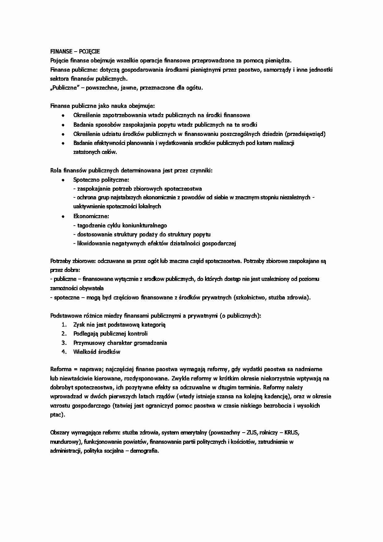 FINANSE - POJĘCIE - wykład  II semestr - strona 1