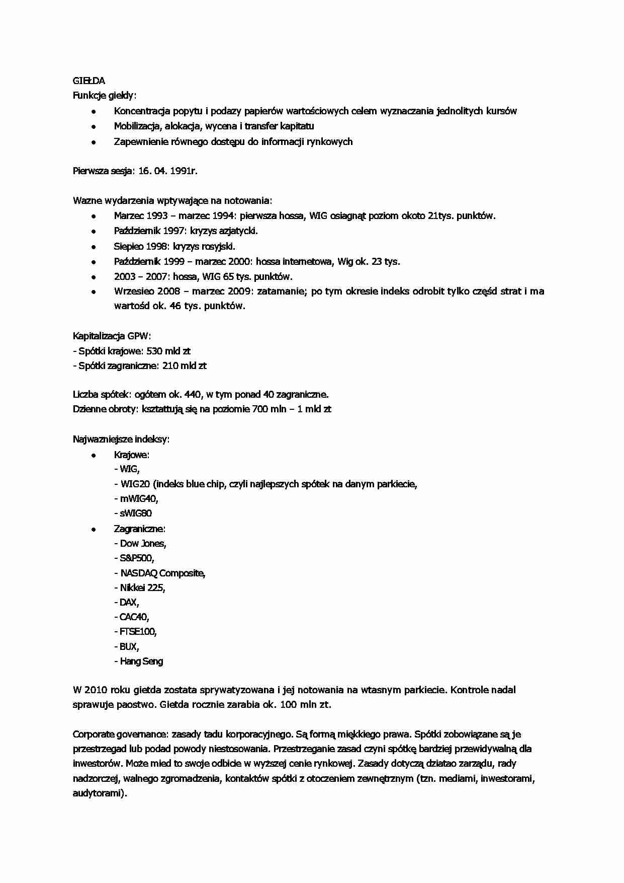 GIEŁDA - wykład II semestr - strona 1