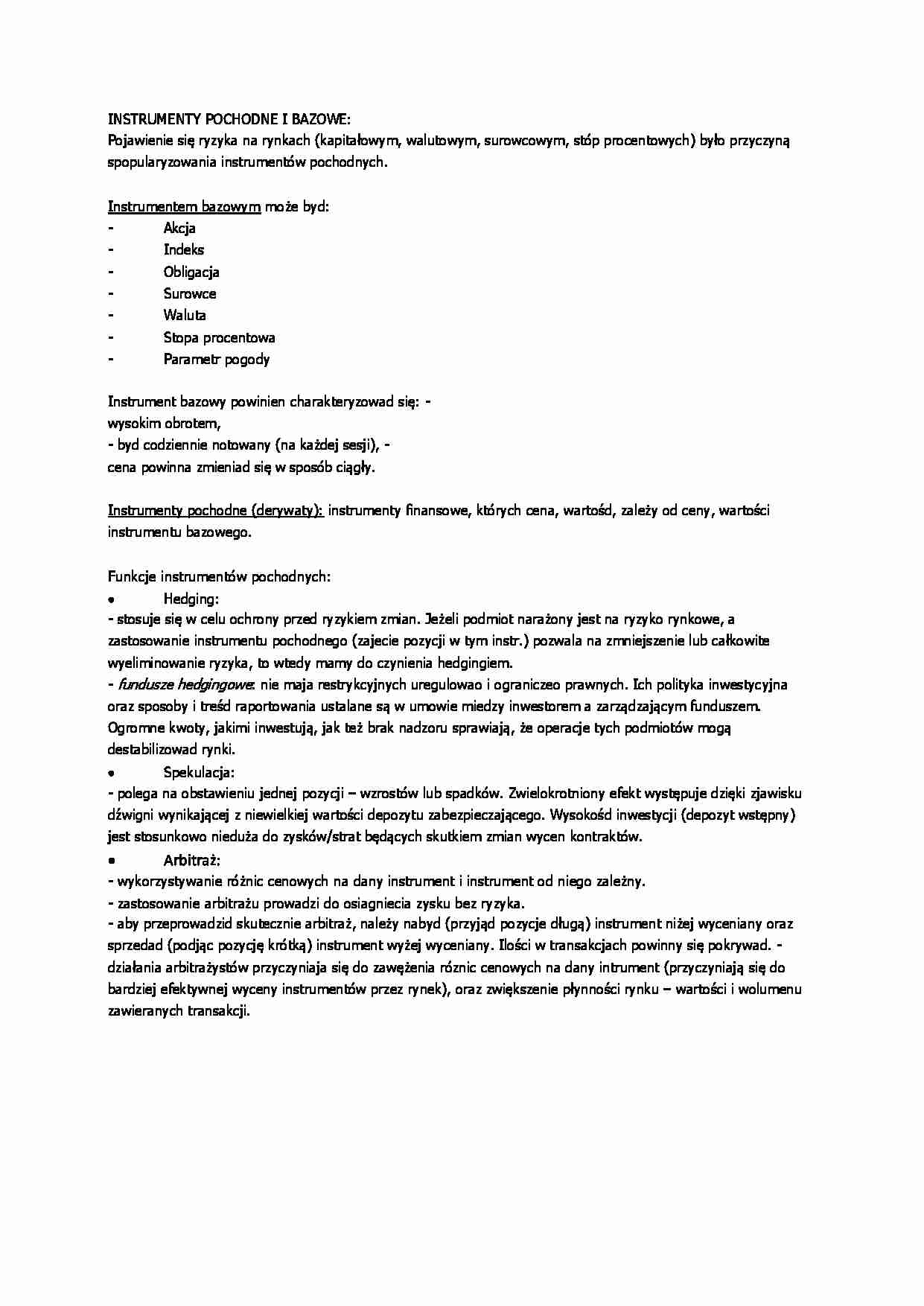 INSTRUMENTY POCHODNE I BAZOWE - wykład II semestr - strona 1