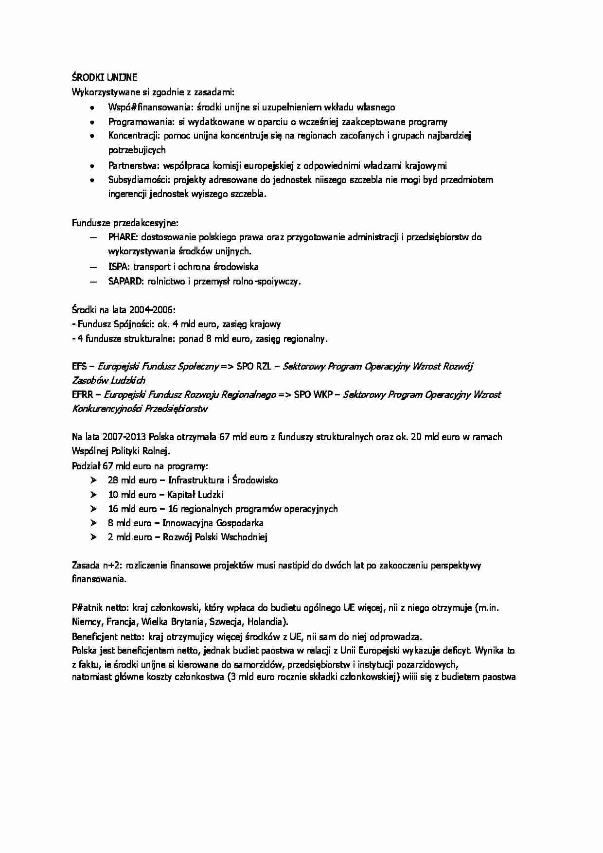 ŚRODKI UNIJNE - wykład II semestr - strona 1