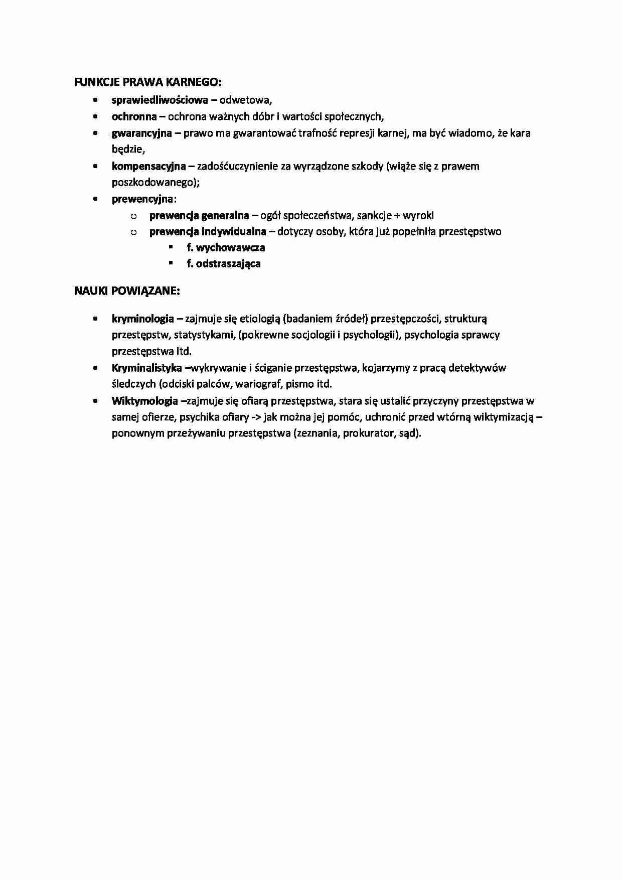 FUNKCJE PRAWA KARNEGO - Kryminologia - strona 1