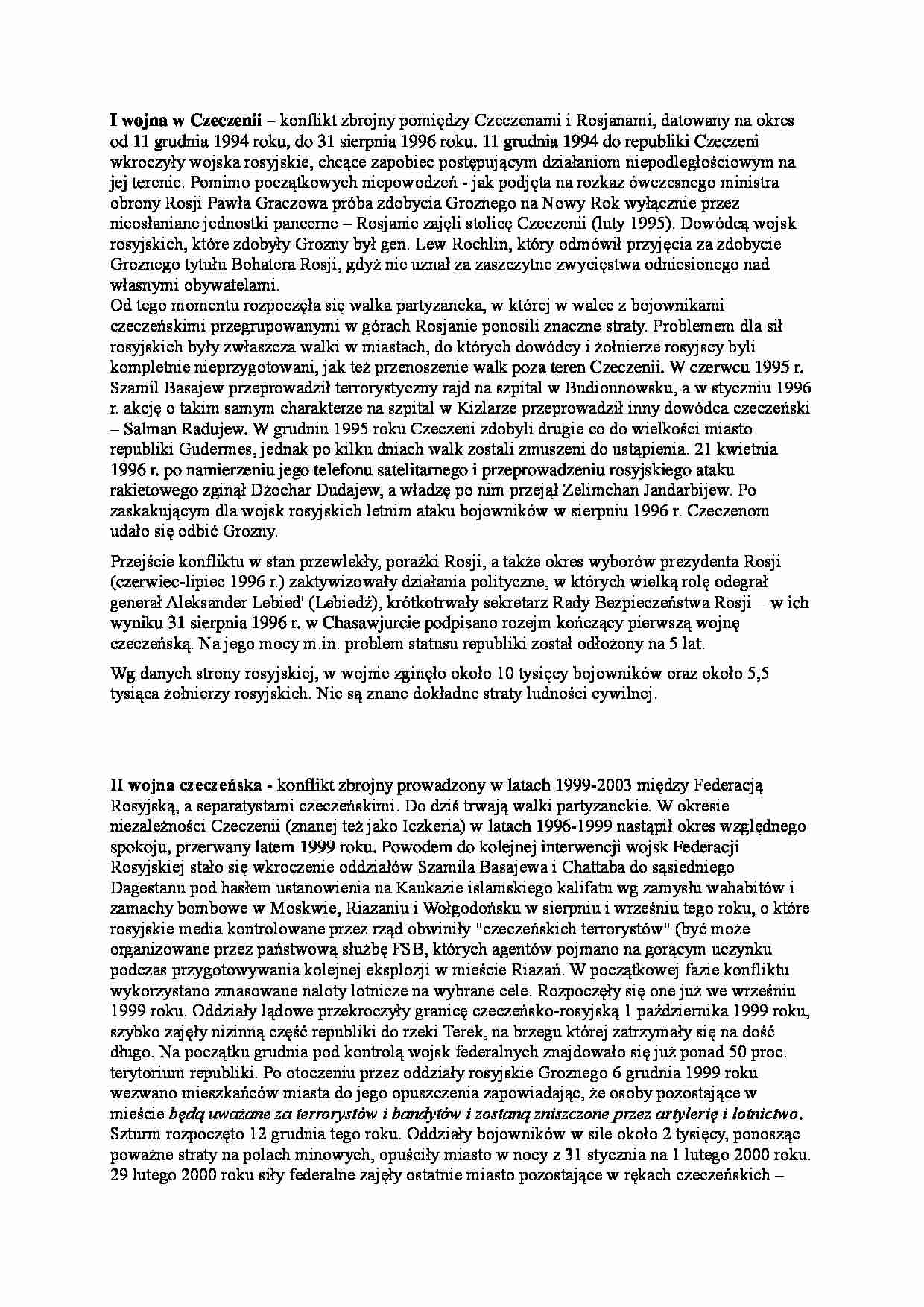 Czeczenia - wykład 2 semestr - strona 1