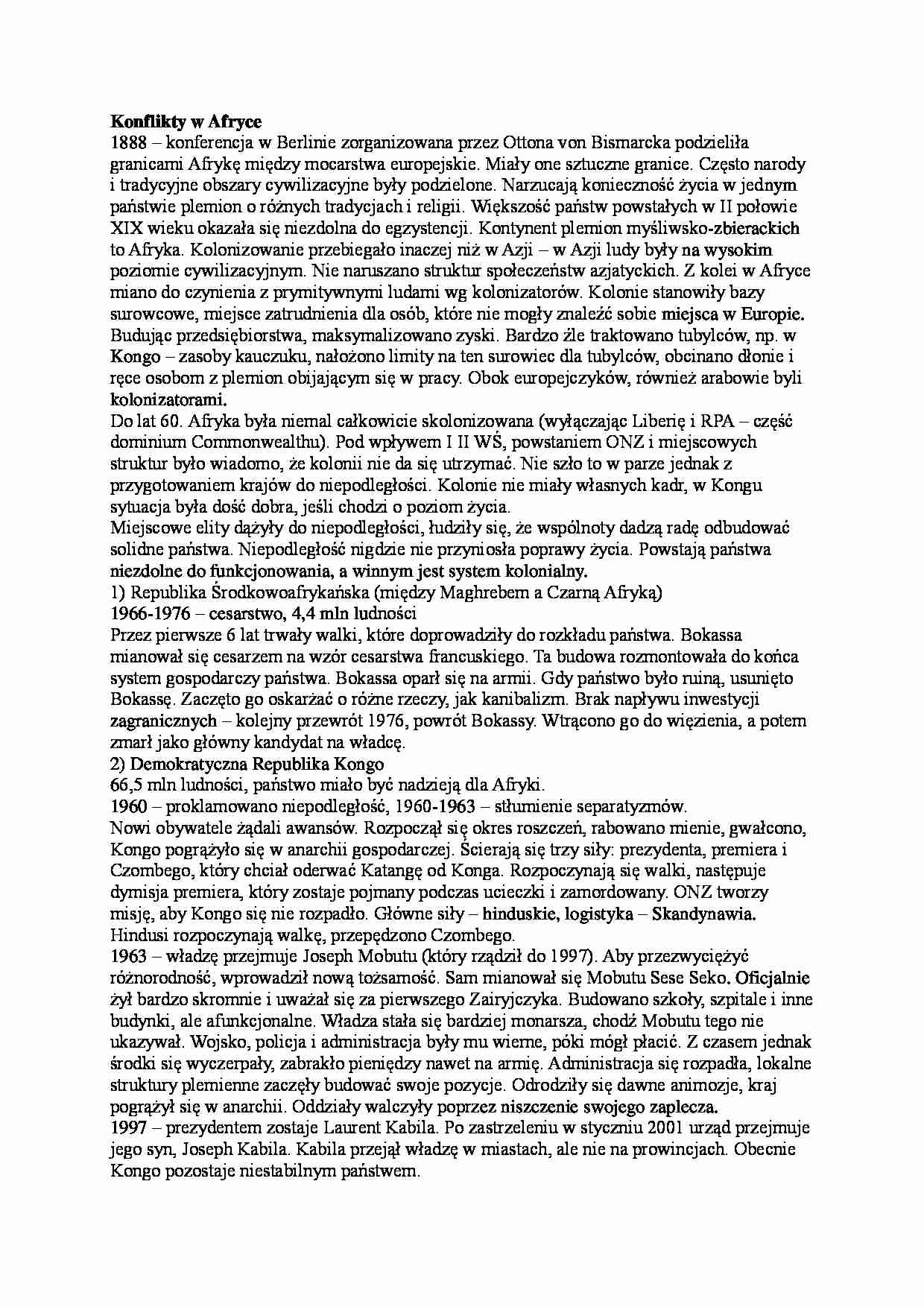 Konflikty w Afryce - wykład 2 semestr - strona 1