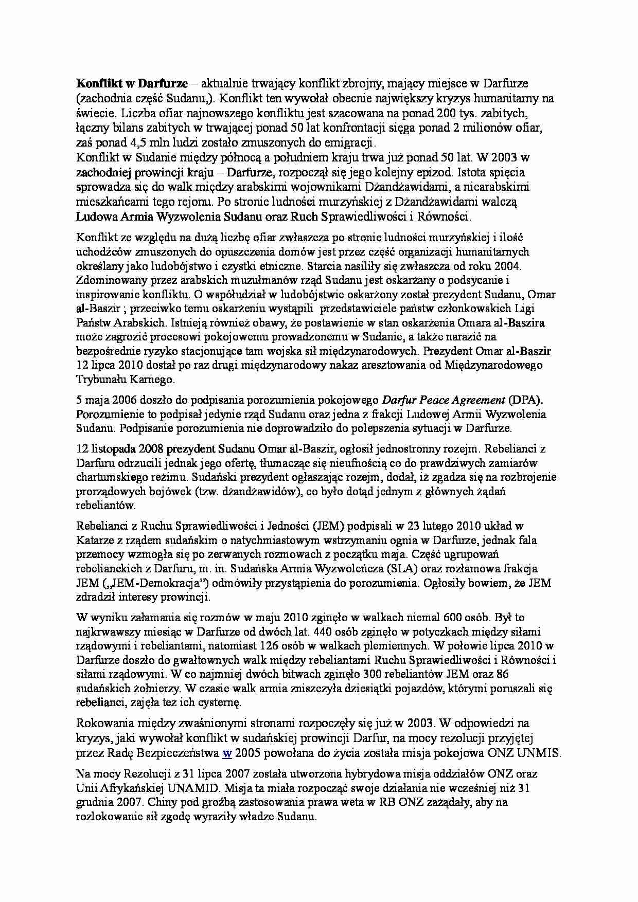 Konflikt w Dafurze - wykład 2 semestr - strona 1