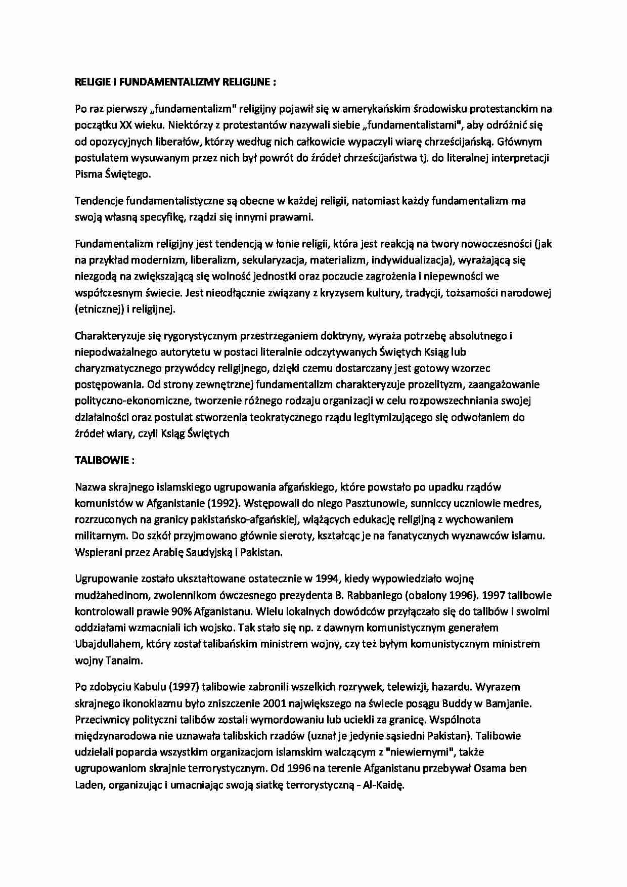 RELIGIE I FUNDAMENTALIZMY RELIGIJNE - wykład 2 semestr - strona 1