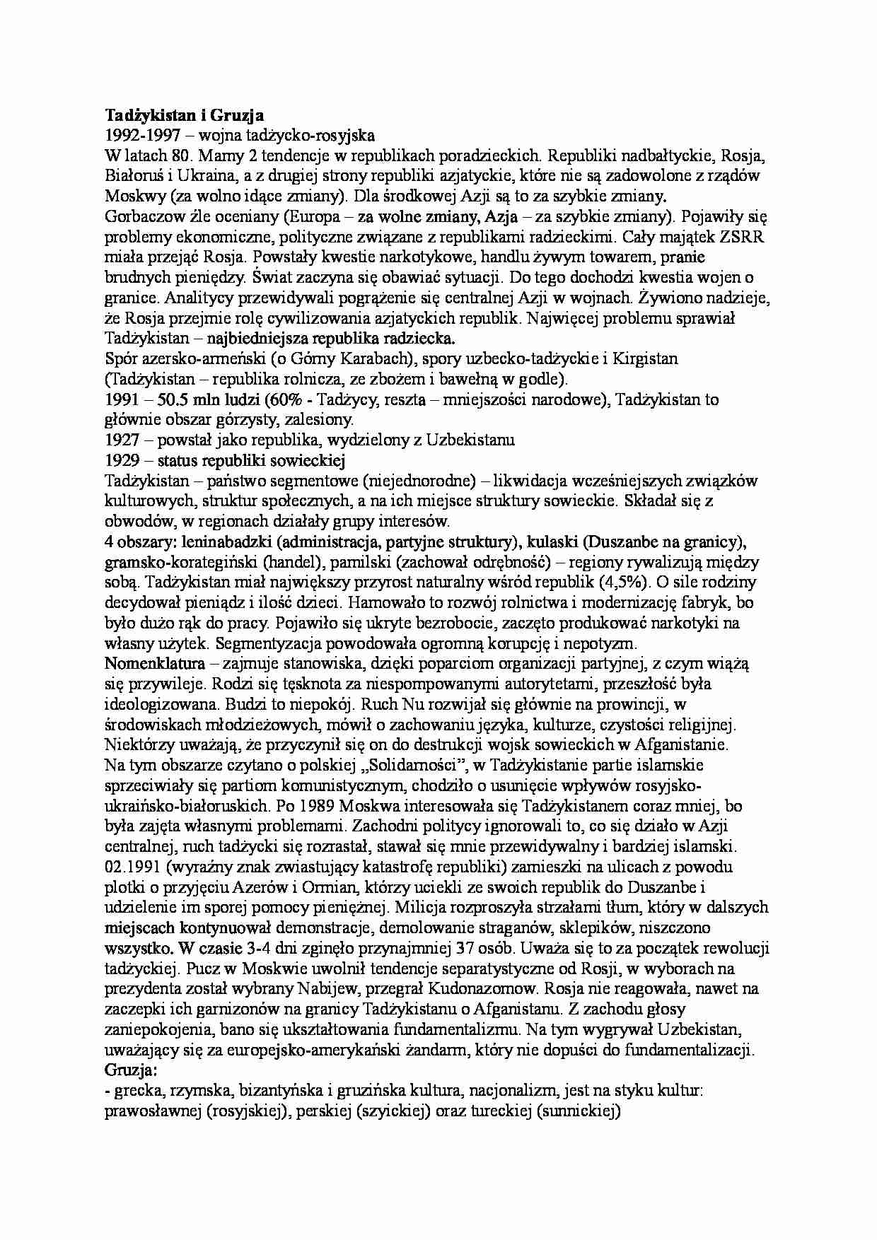 Tadżykistan i Gruzja - wykład 2 semestr - strona 1