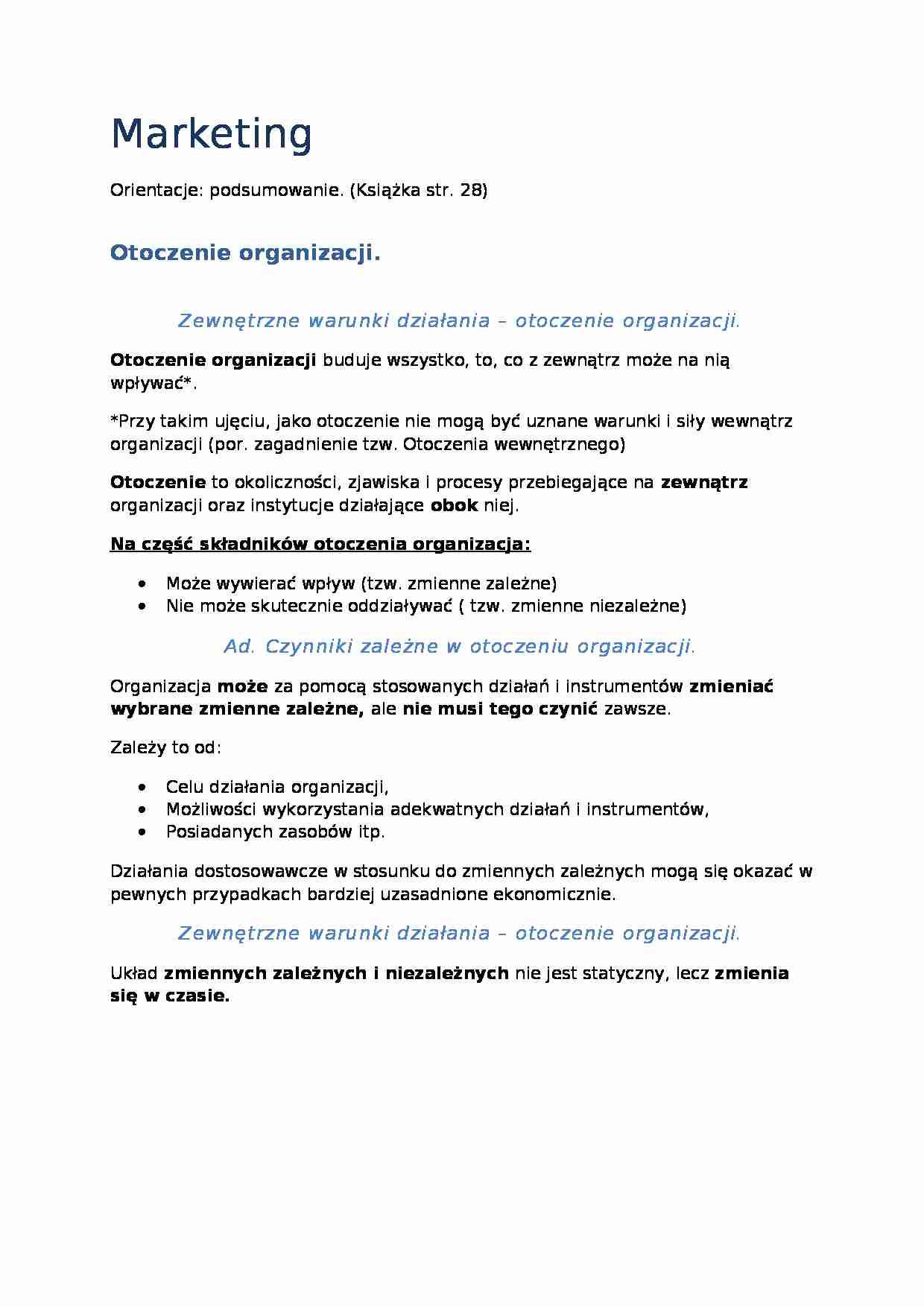 Otoczenie organizacji - wykład  2 semestr - strona 1