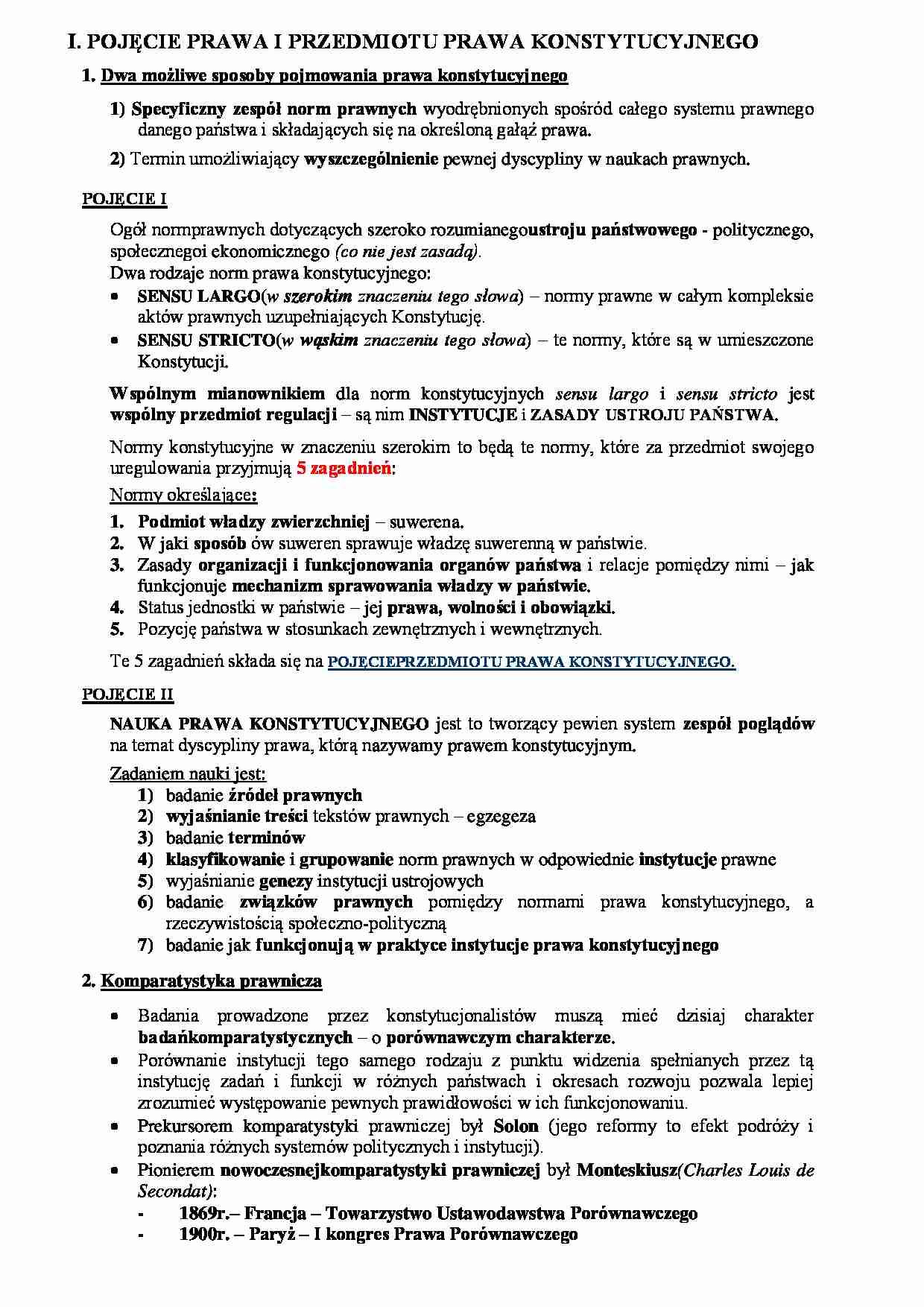 POJĘCIE PRAWA I PRZEDMIOTU PRAWA KONSTYTUCYJNEGO - wykład - strona 1