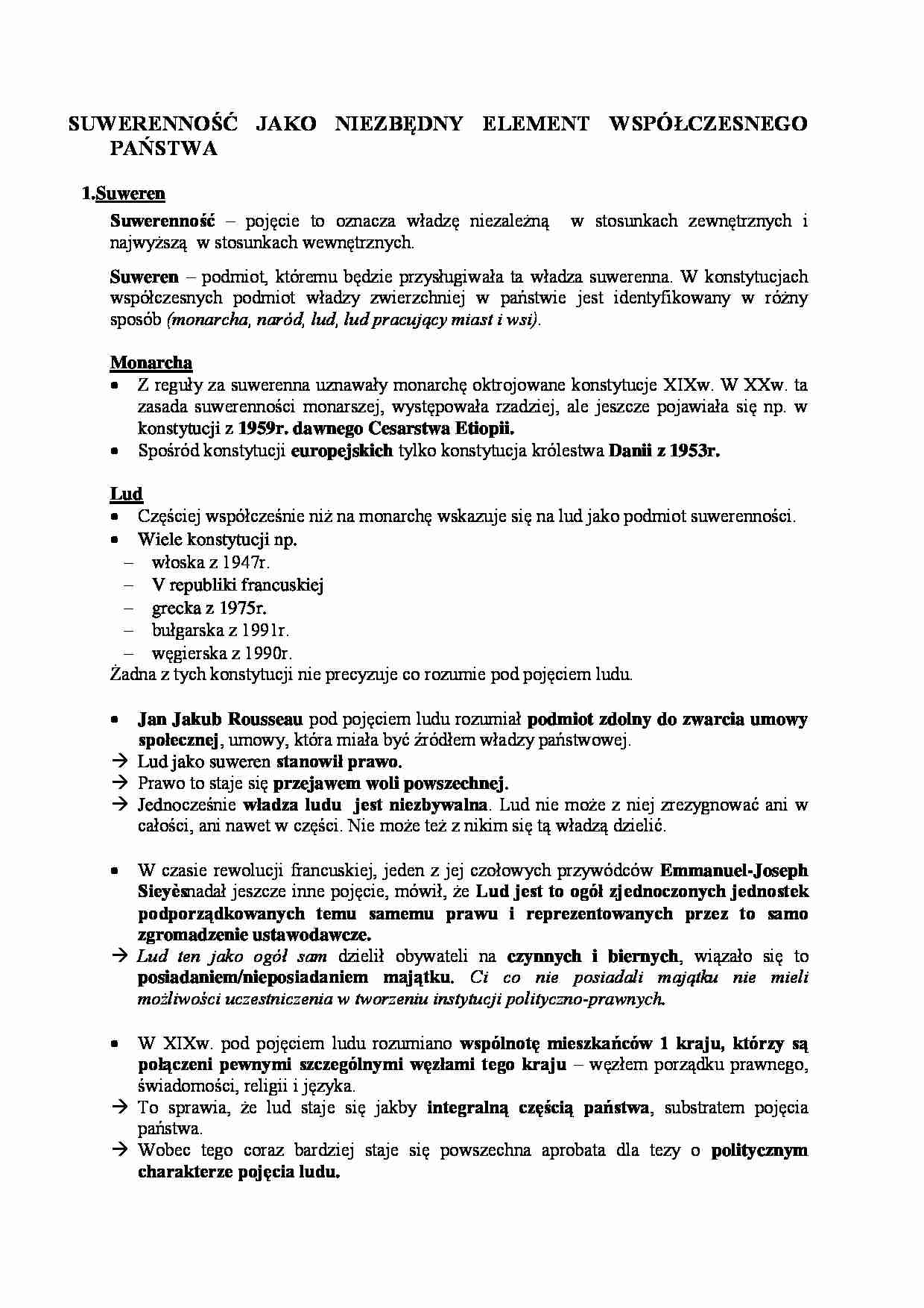 SUWERENNOŚĆ JAKO NIEZBĘDNY ELEMENT WSPÓŁCZESNEGO PAŃSTWA - wykład - strona 1