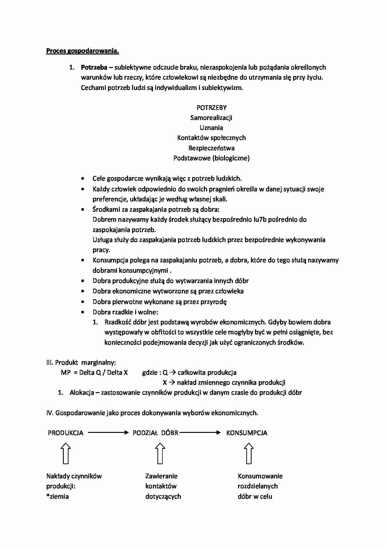 Proces gospodarowania - wykład 2 semestr - strona 1