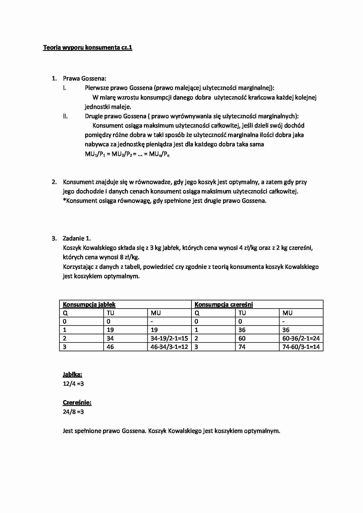Teoria wyboru konsumenta cz.1 - wykład 2 semestr - strona 1
