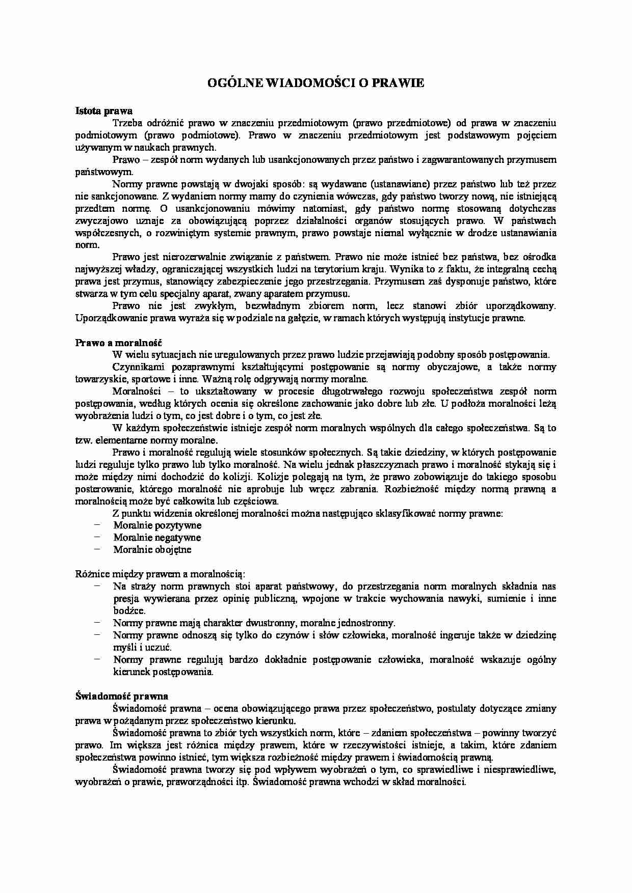 OGÓLNE WIADOMOŚCI O PRAWIE - wykład 2 semestr - strona 1