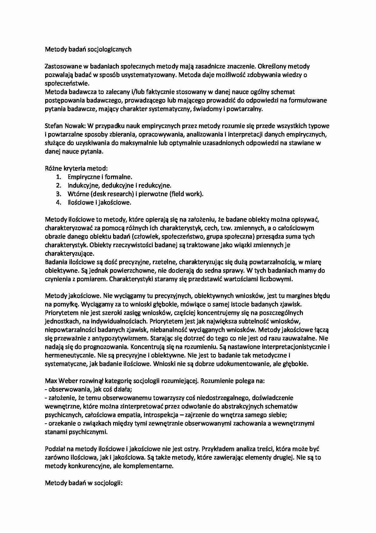 Metody badań socjologicznych - wykład 1 semestr - strona 1