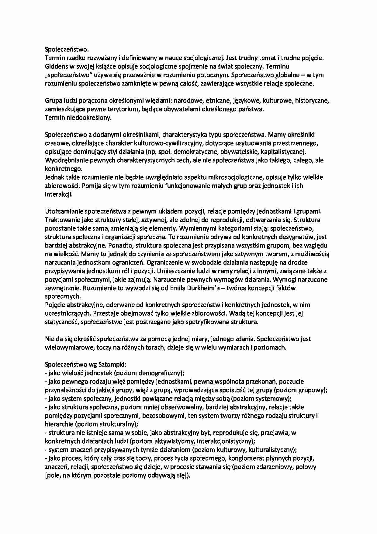 Społeczeństwo - wykład 1 semestr - strona 1