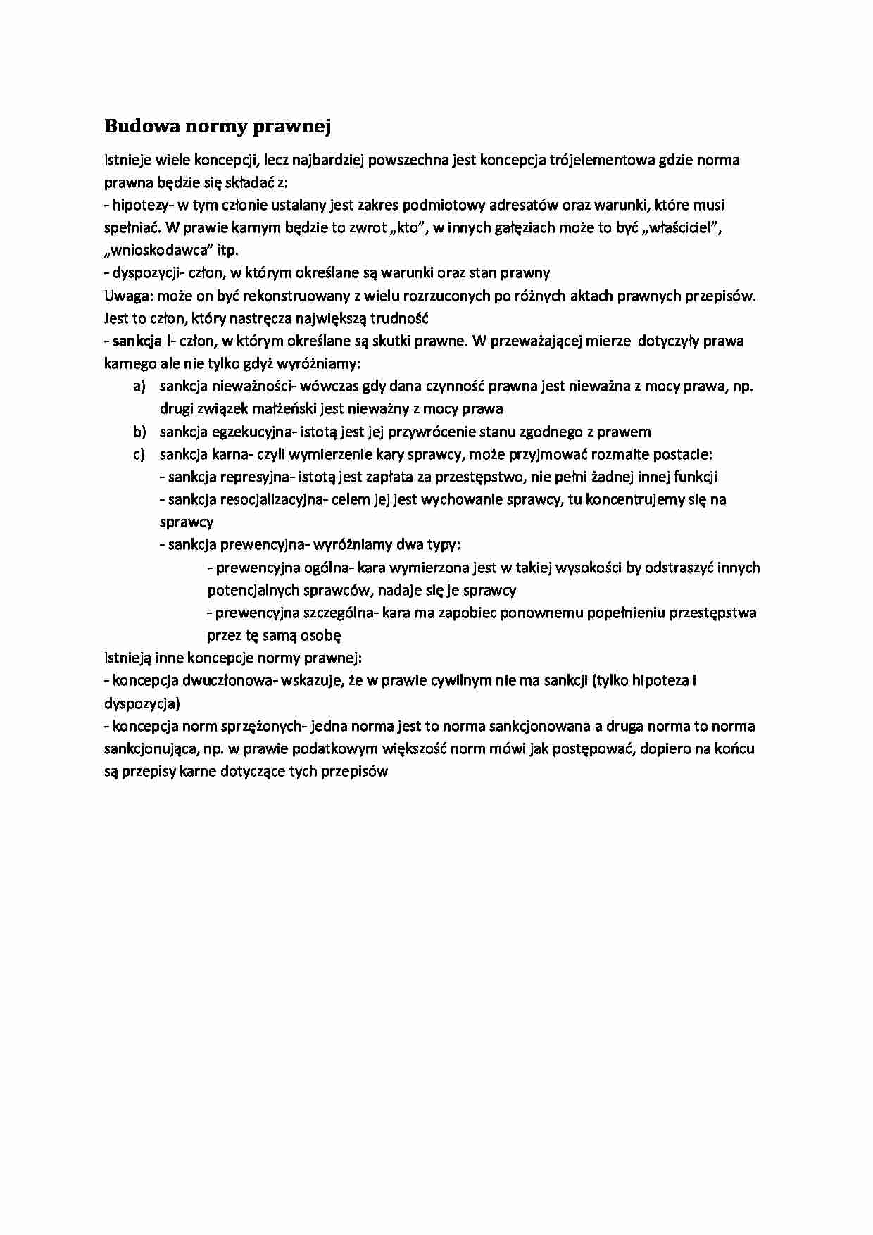 Wstęp do nauki o państwie i prawie.  Dybowski Budowa normy prawnej 2sem - strona 1
