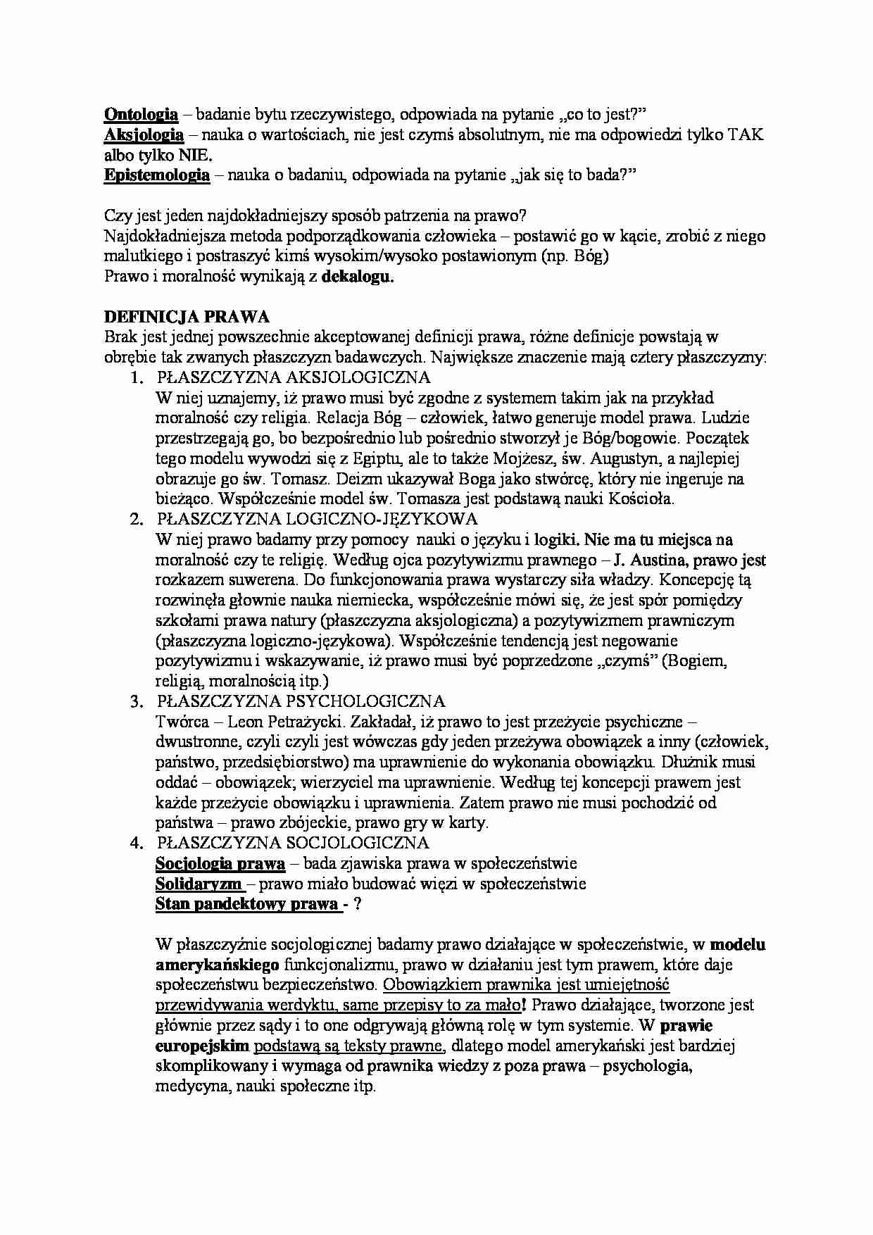 Definicja prawa - wykład 2 semestr - strona 1