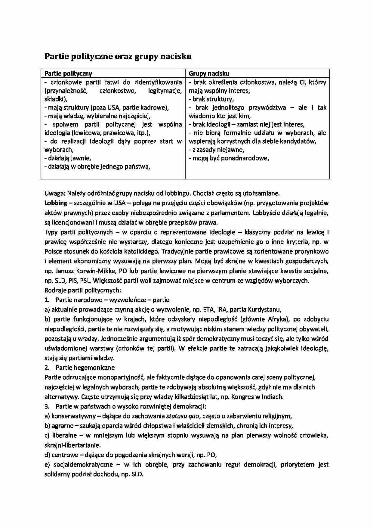 Partie polityczne - wykład 2 semestr - strona 1