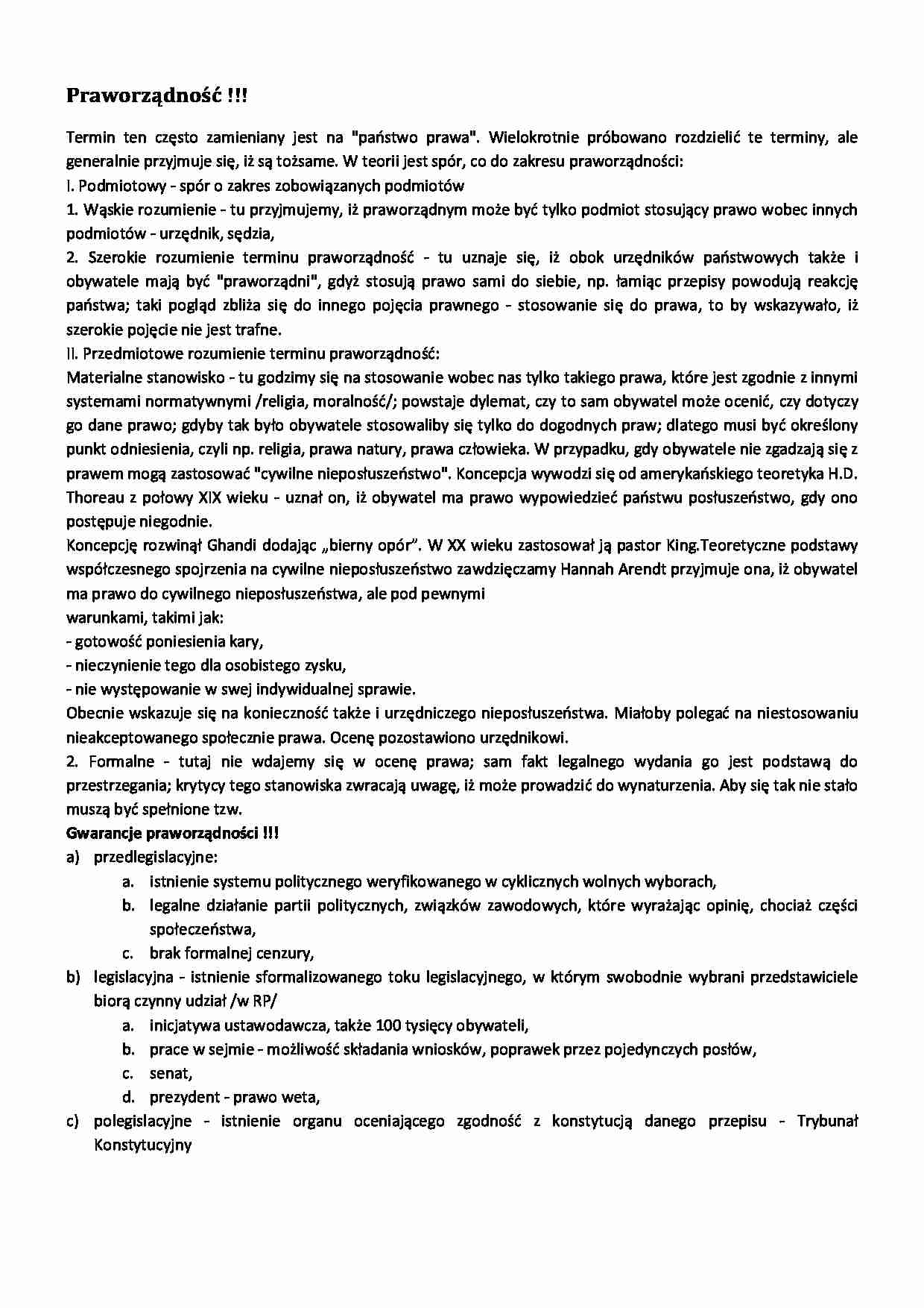 Praworządność - wykład 2 semestr - strona 1