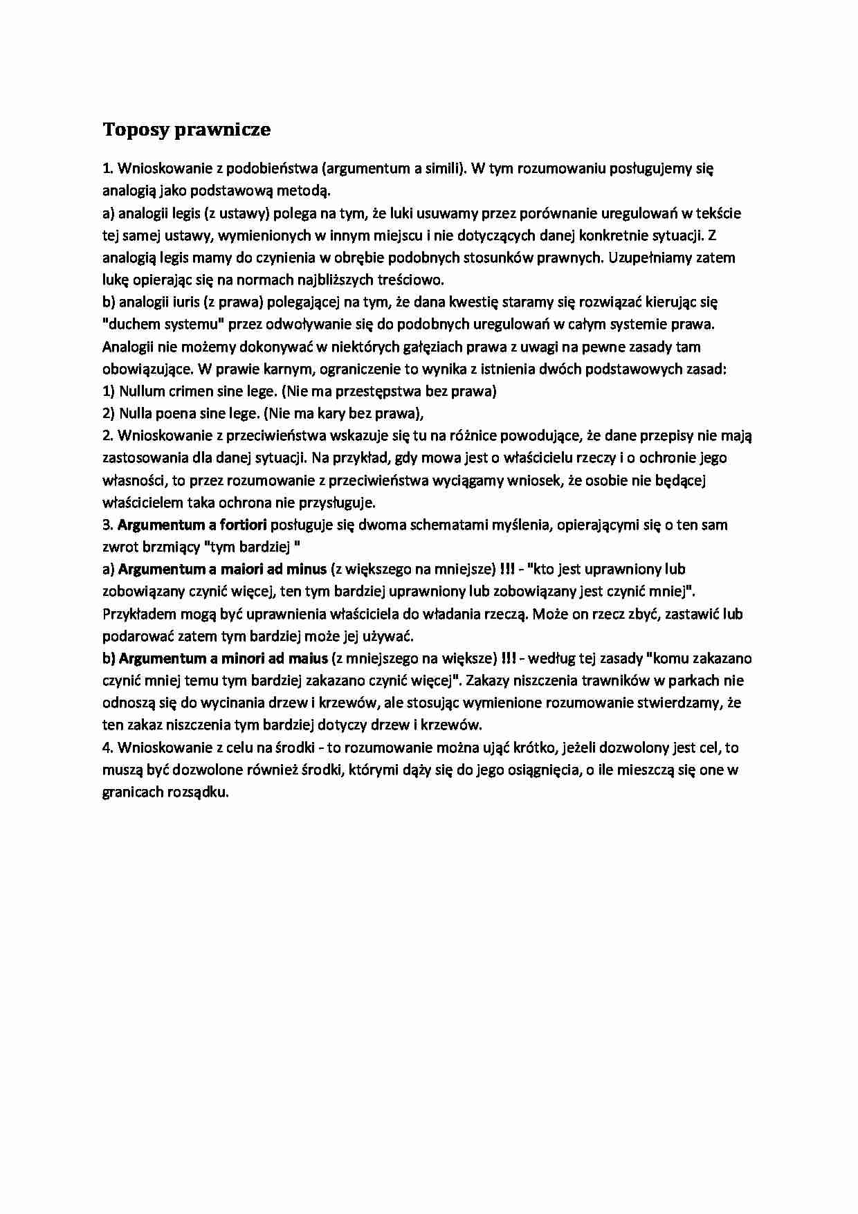Toposy prawnicze - wykład 2 semestr - strona 1