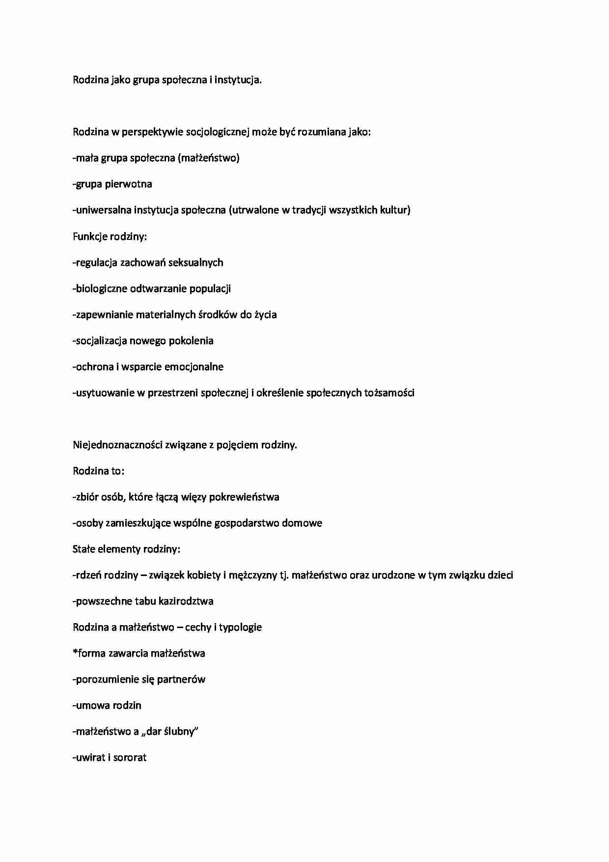 Rodzina jako grupa społeczna i instytucja - wykład 2 semestr - strona 1