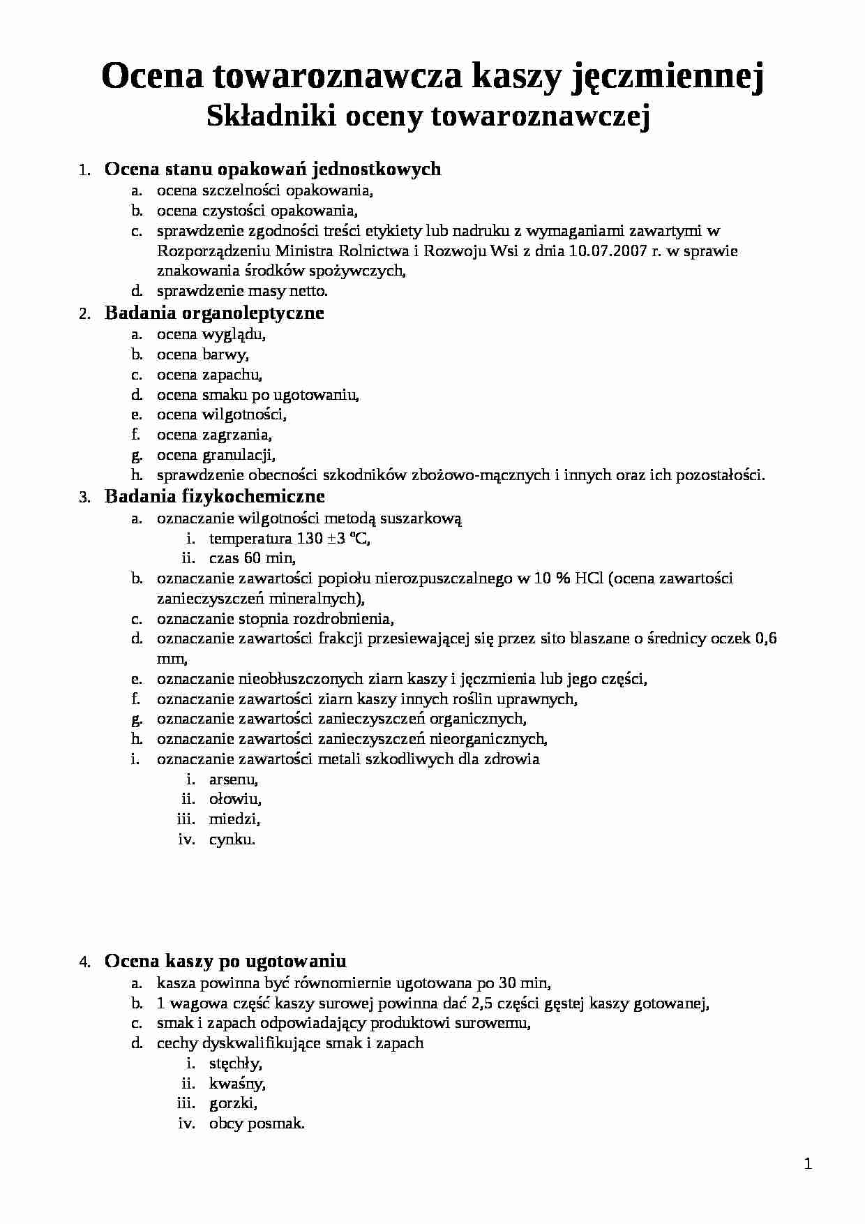Wykład - ocena towaroznawcza kaszy, sem V - strona 1