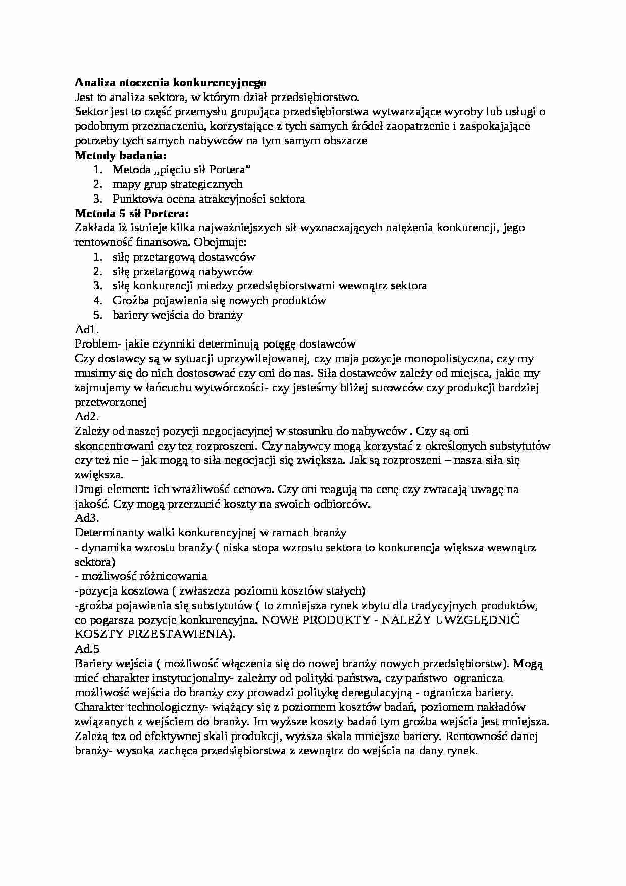 Wykład - analiza otoczenia konkurencyjnego, sem IV - strona 1