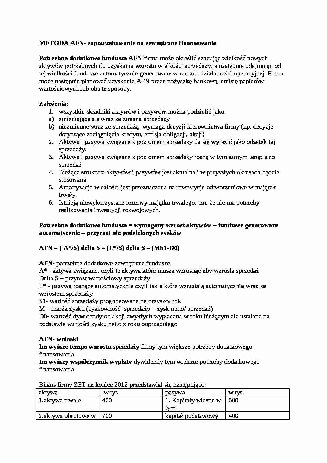 Wykład - metoda AFN, sem IV - strona 1