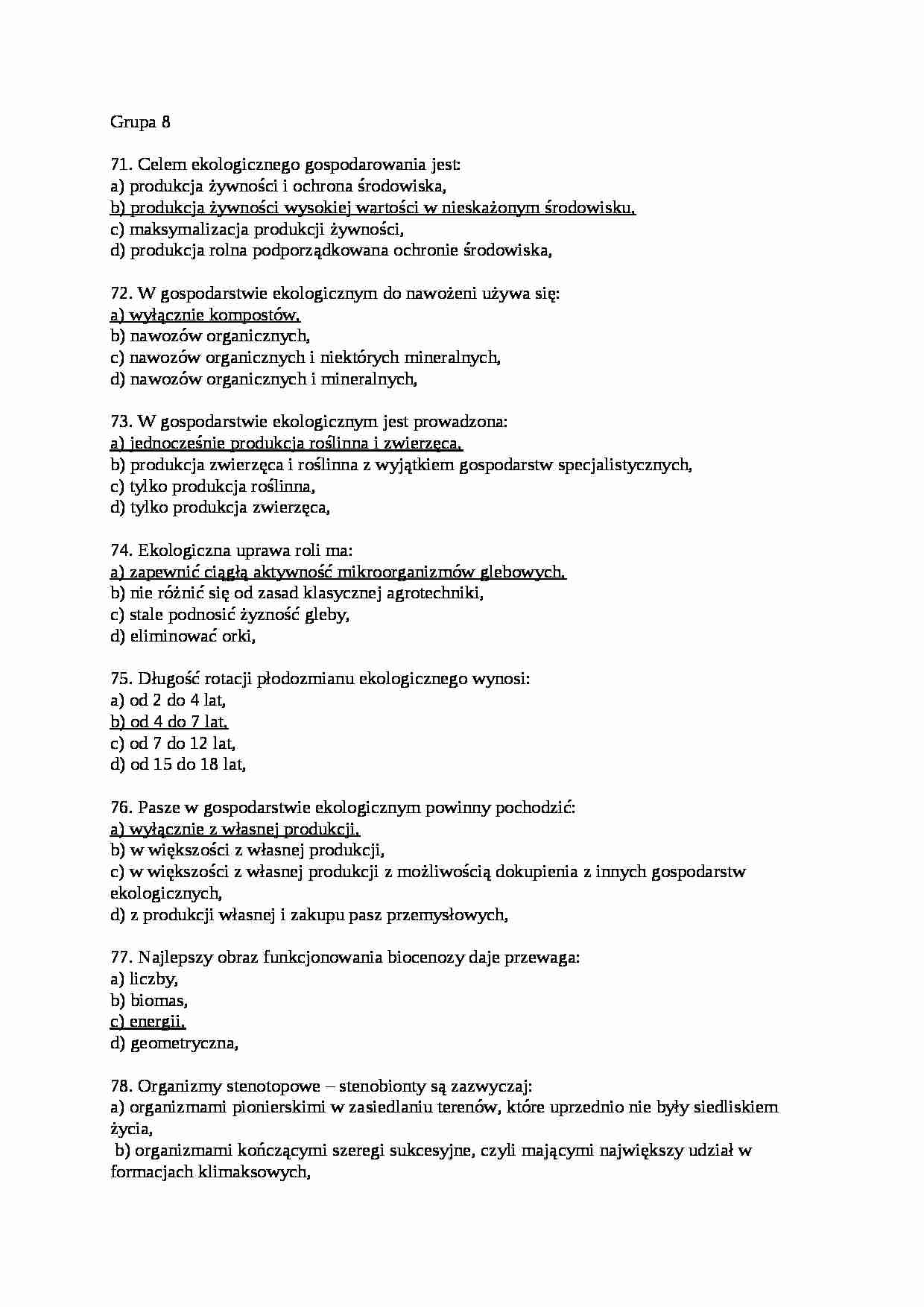 Egzamin z ekologii, sem V -  ekologiczne gospodarowanie - strona 1