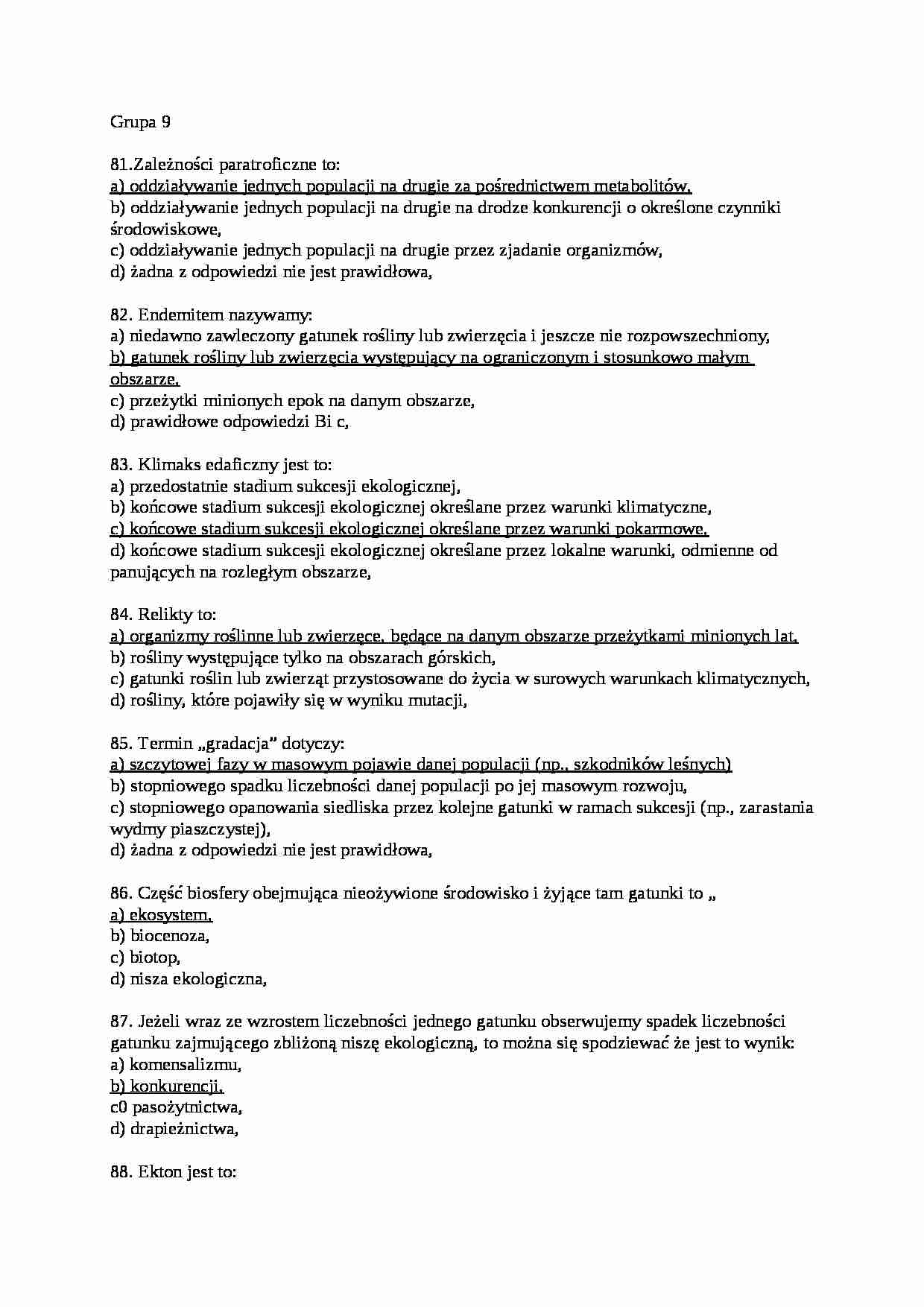 Egzamin z ekologii, sem V - Zależności paratroficzne - strona 1