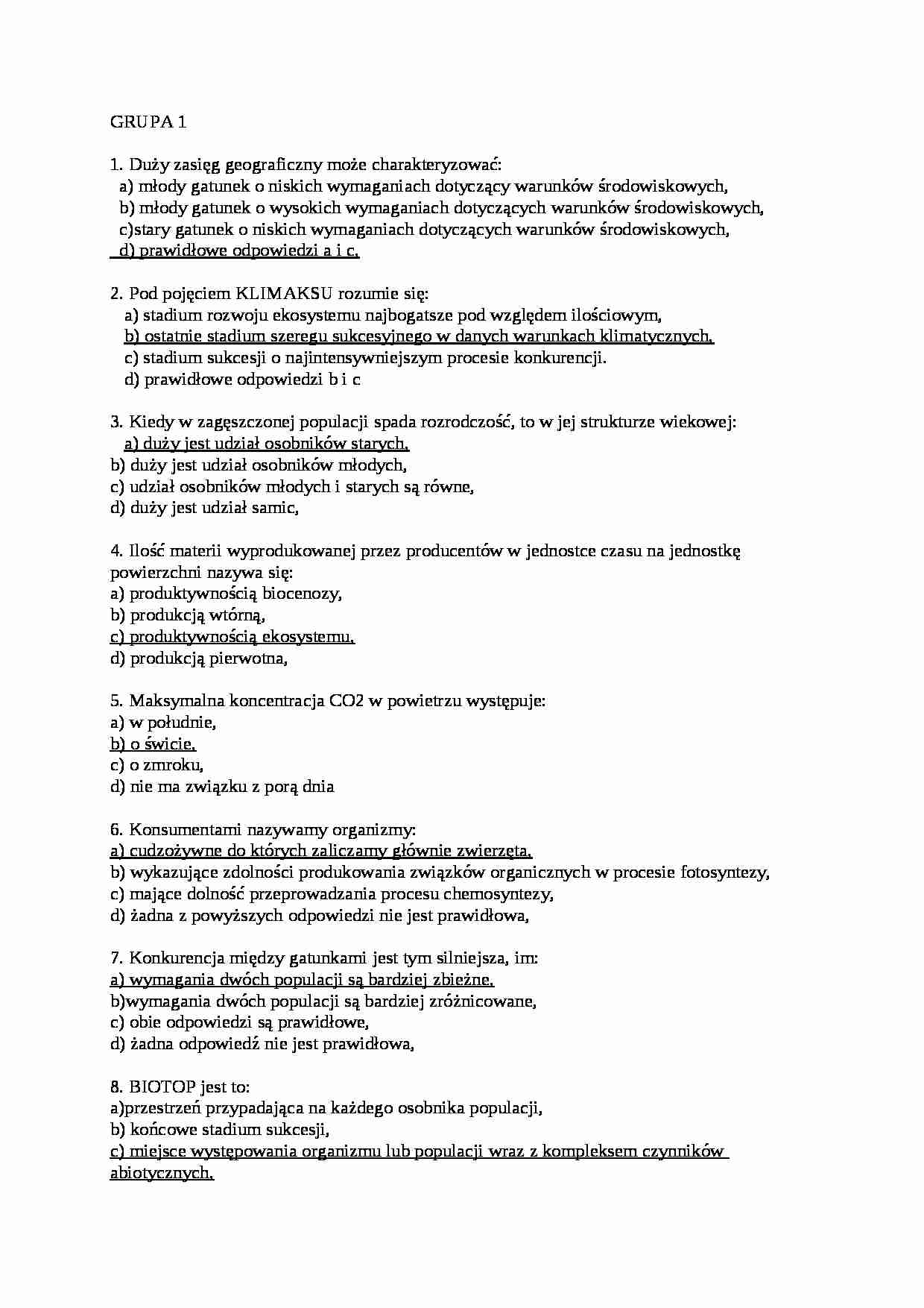 Ekologia - egzamin, sem V - strona 1