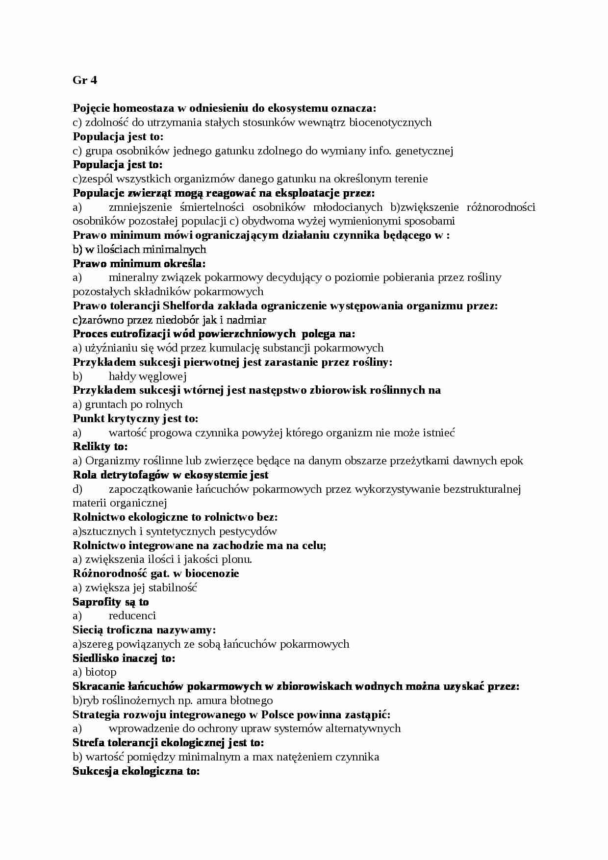 Kolokwium - ekologia, sem V - Homeostaza - strona 1