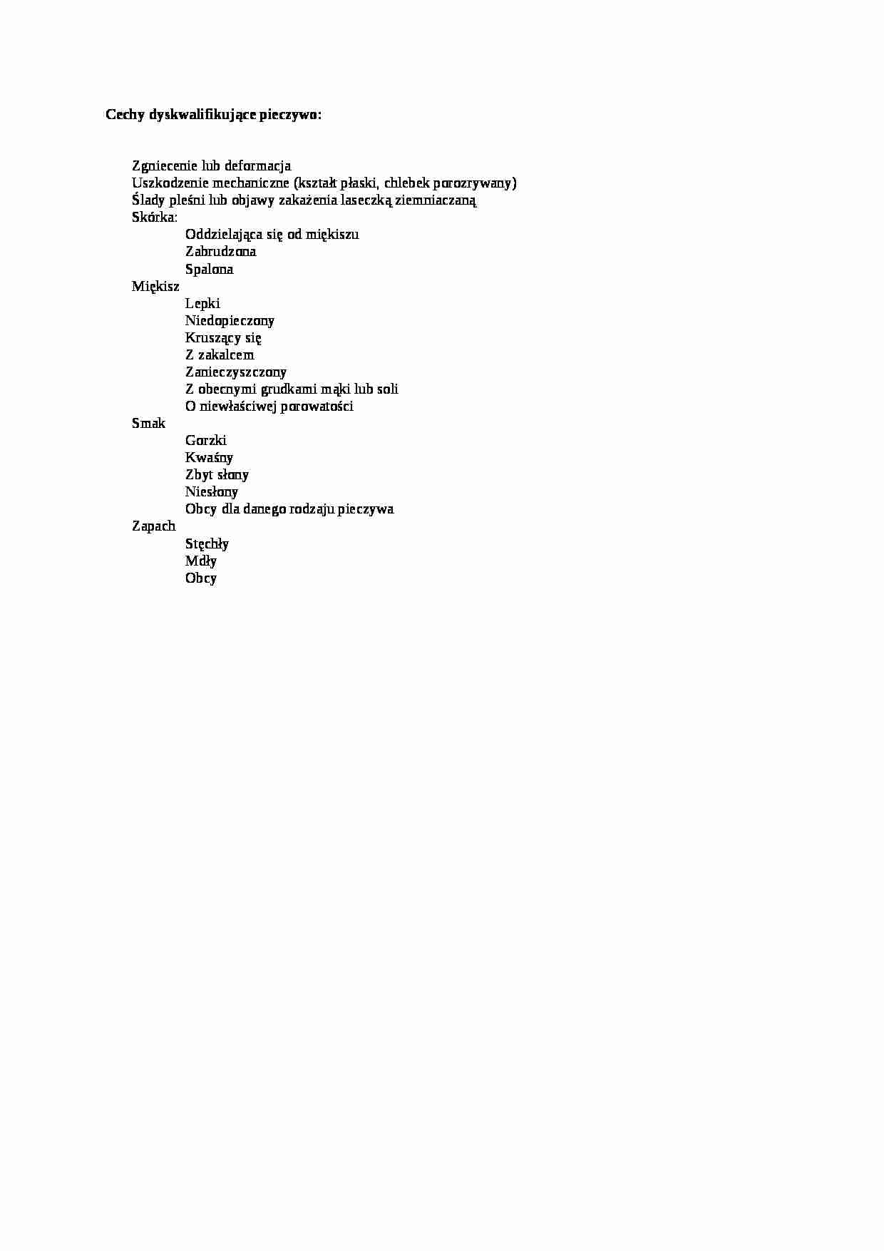 Wykład - cechy dyskwalifikujące pieczywo,  sem V - strona 1