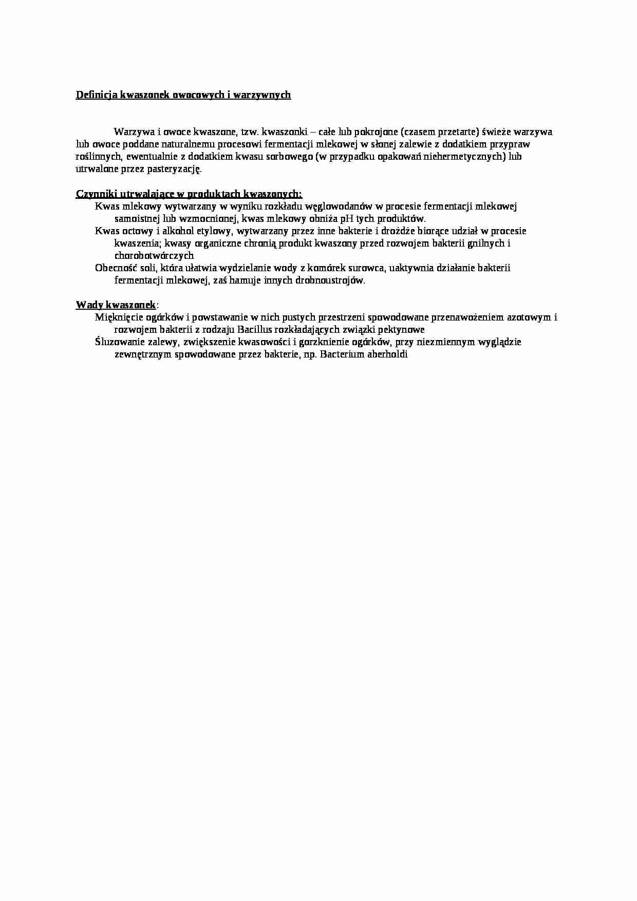 Kiszonki owocowe i warzywne - wykład, sem V - strona 1