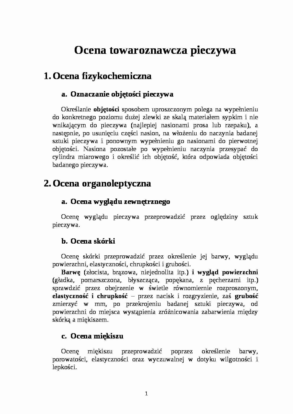 Wyklad - ocena towaroznawcza organoleptyczna pieczywa, sem V - strona 1