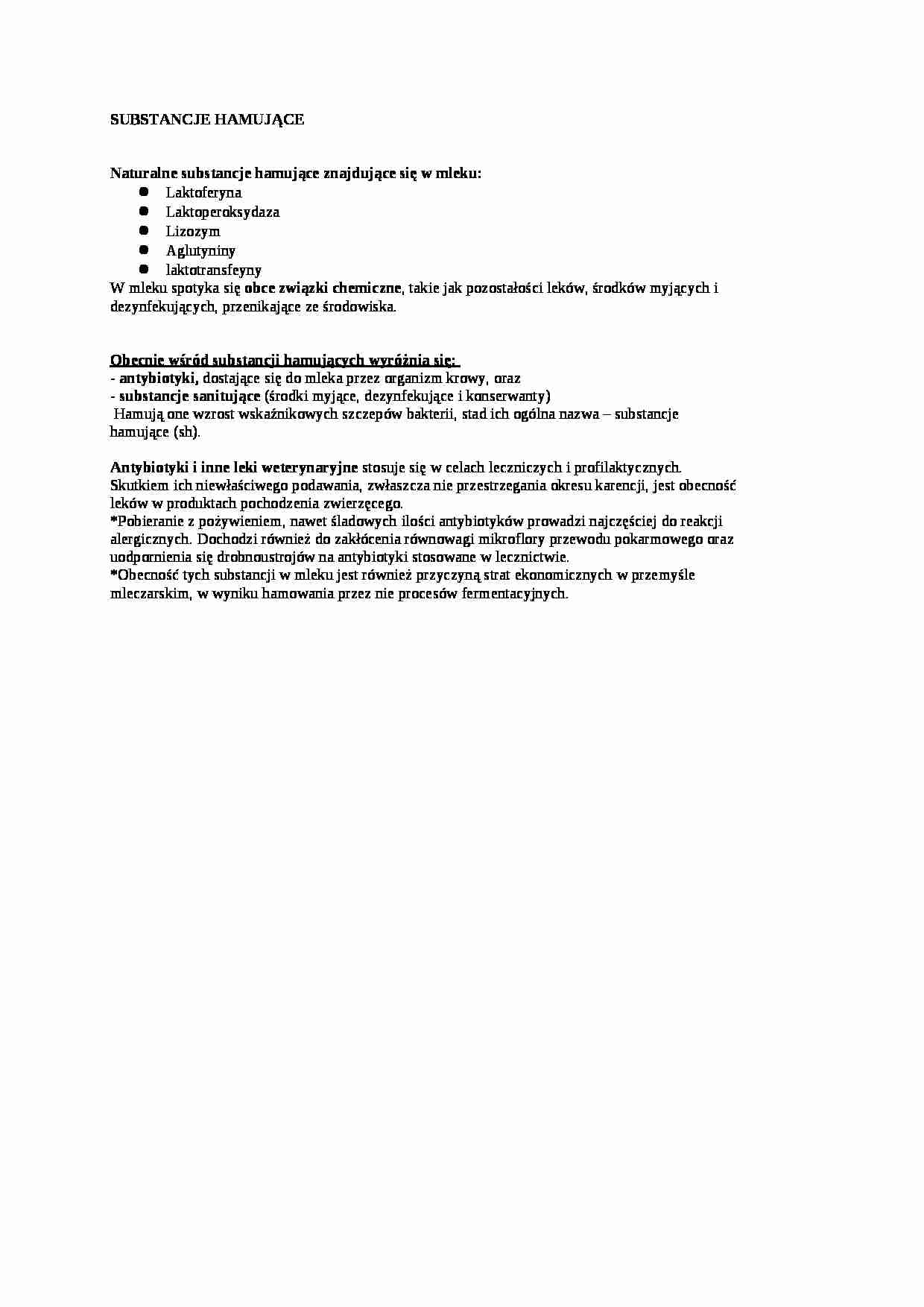 Wykład - substancje hamujące w mleku, sem IV - strona 1