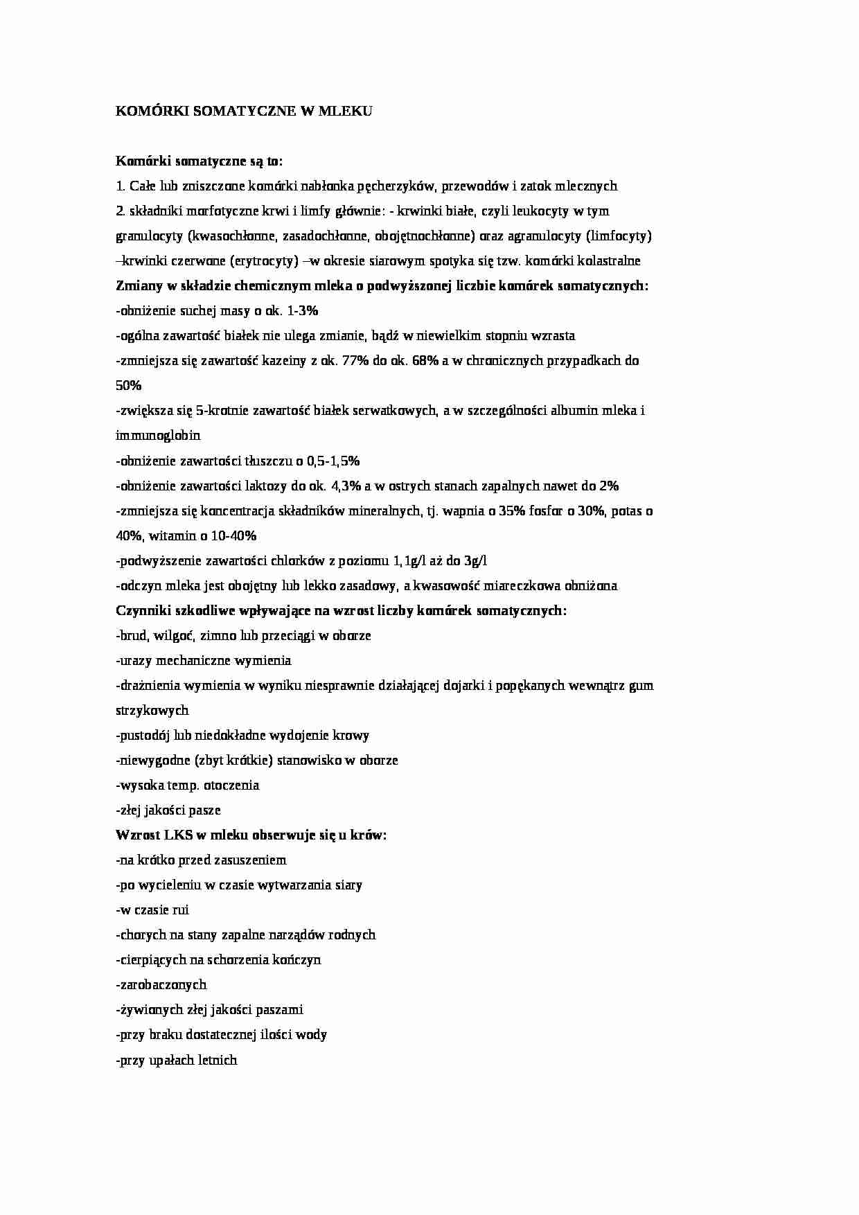 Komórki somatyczne w mleku - wykład, sem IV - strona 1