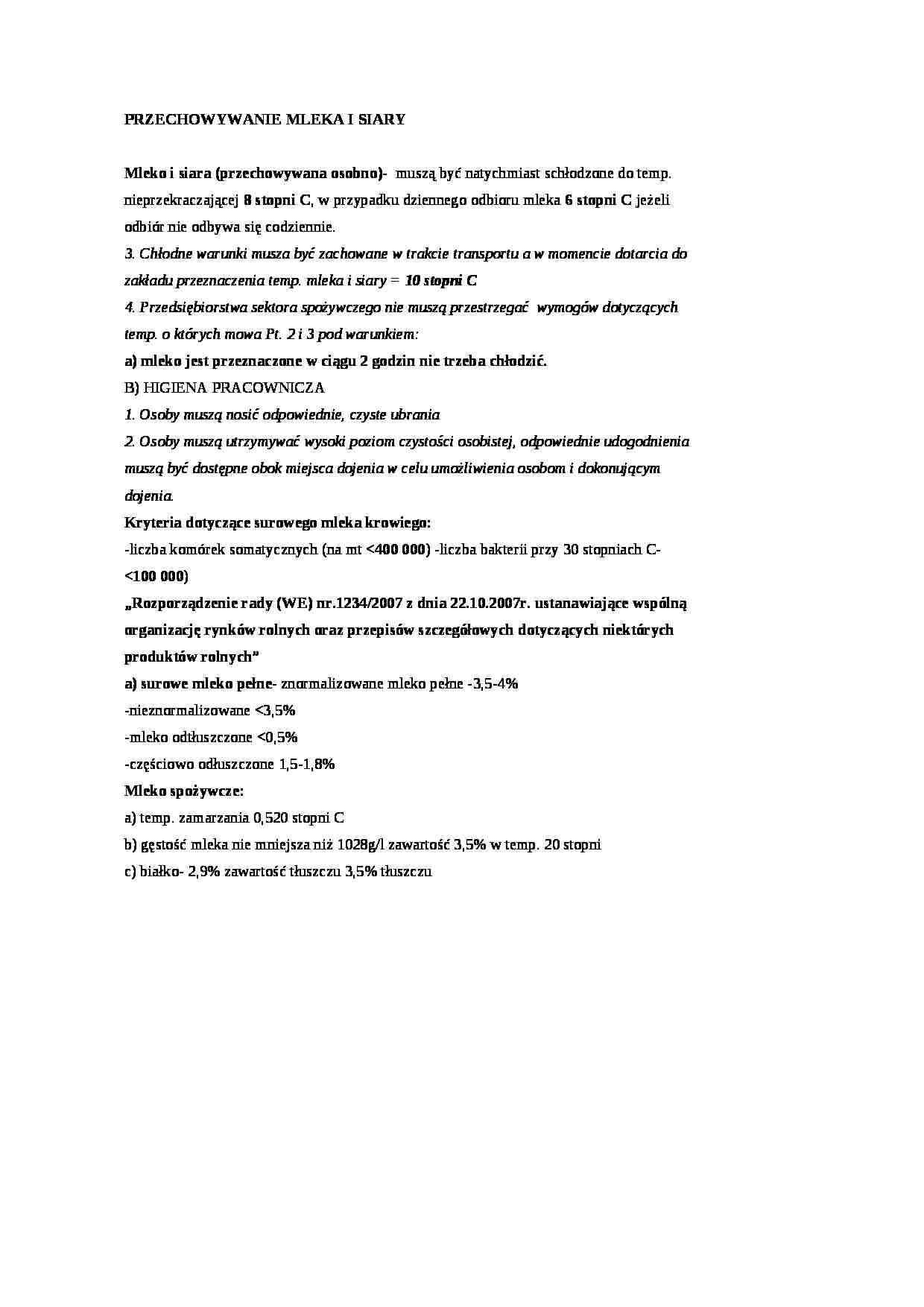 Wykład - przechowywanie mleka i siary, sem IV - strona 1