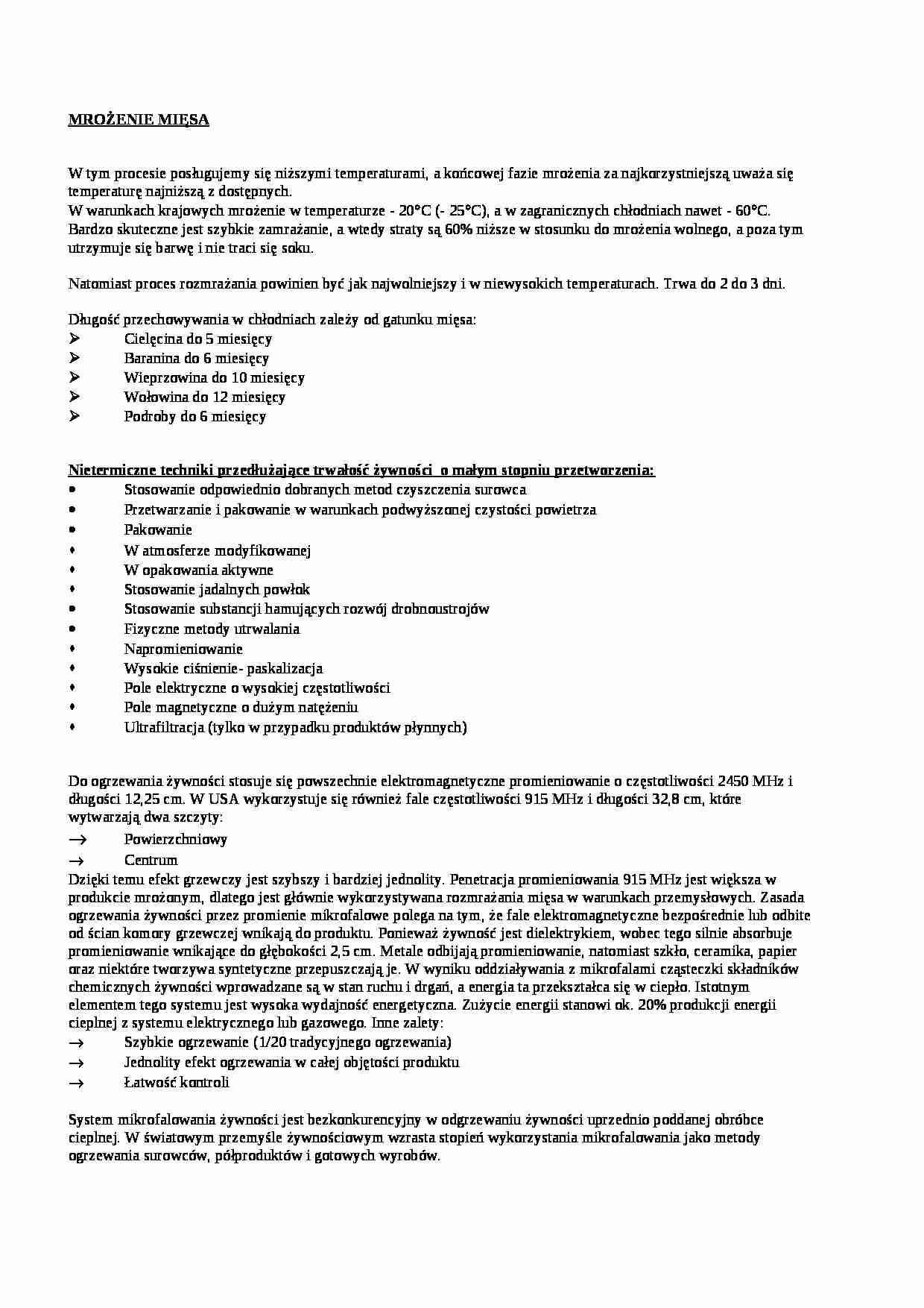 Mrożenie mięsa - wykład, sem IV - strona 1