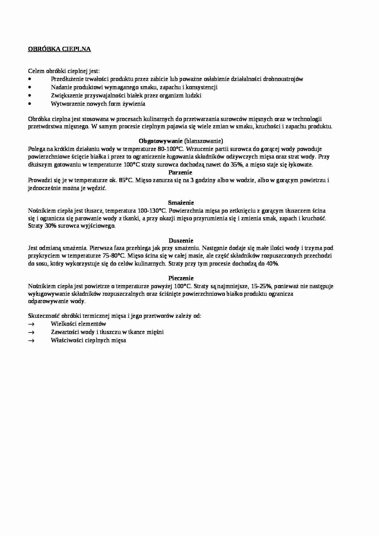 Obródka cieplna mięsa - wykład, sem IV - strona 1
