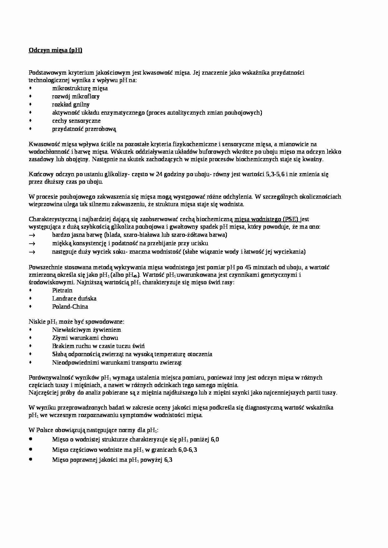Wykład - odczyn pH mięsa, sem IV - strona 1