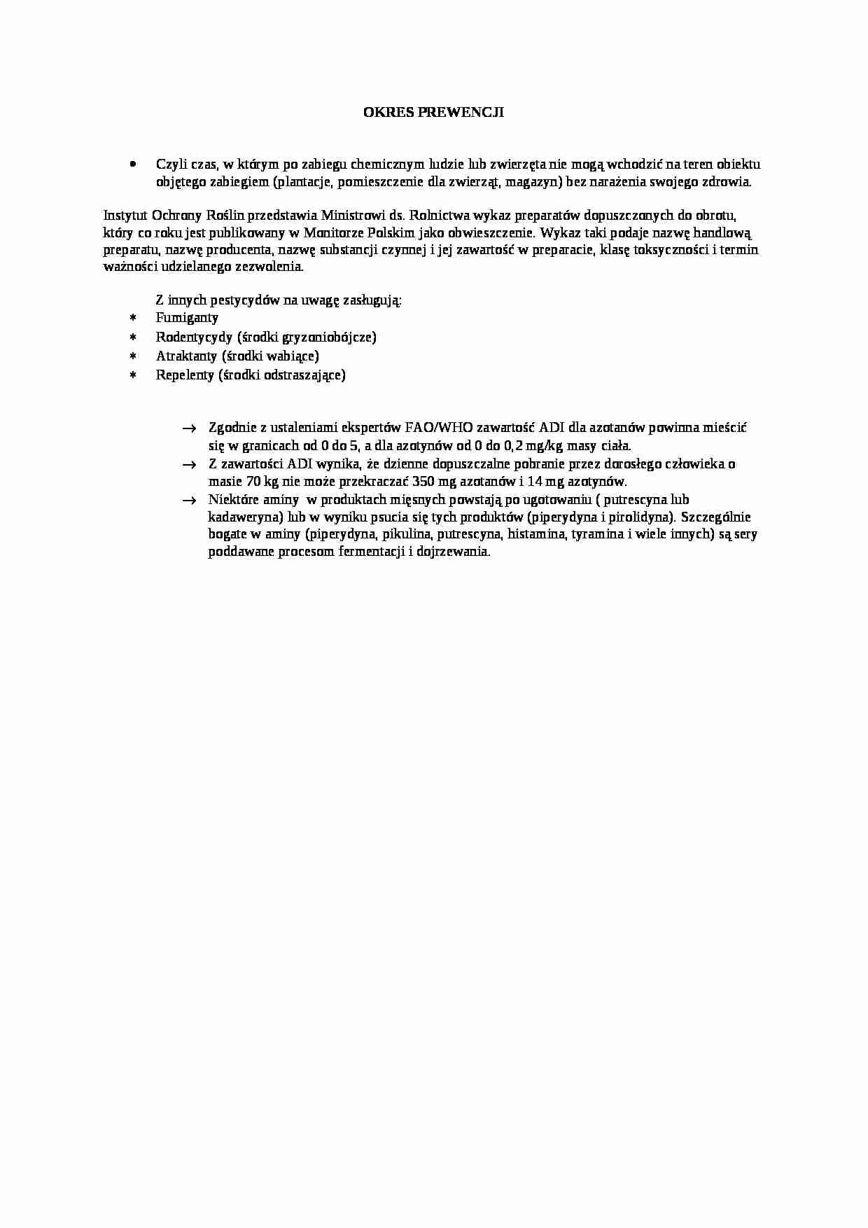 wykład - okres prewencji, po zabiegu chemicznym mięsa, sem IV - strona 1