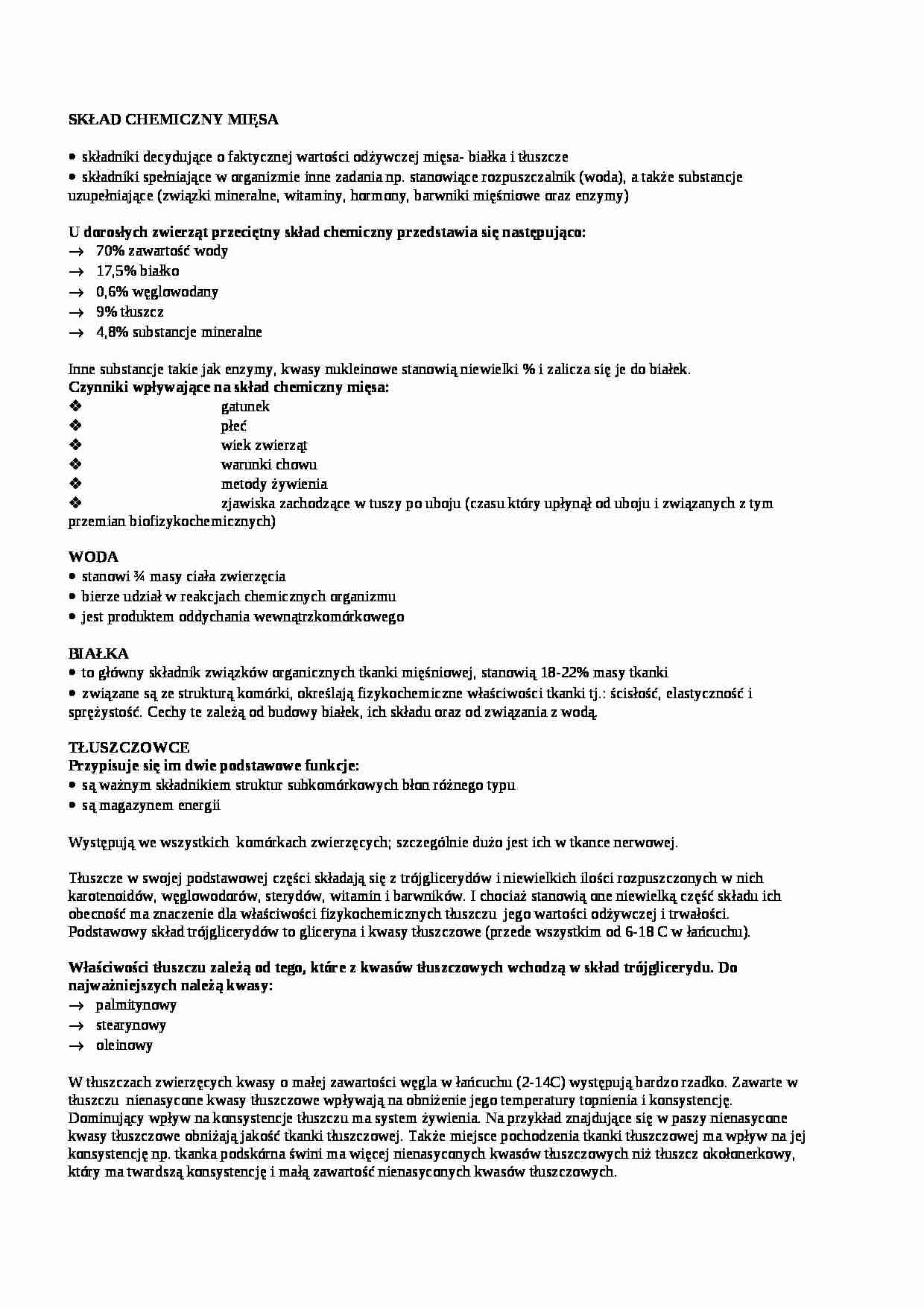 Wykład - skład chemiczny mięsa, sem IV - strona 1