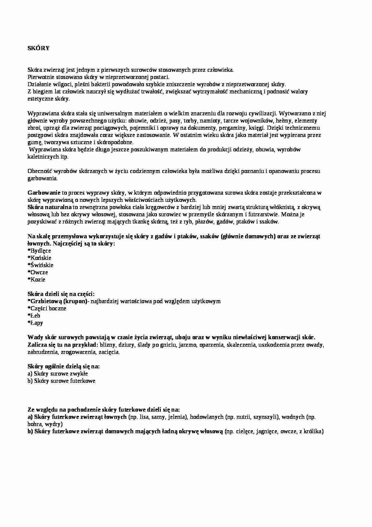 Rodzaje i definicja skór - wykład, sem IV - strona 1