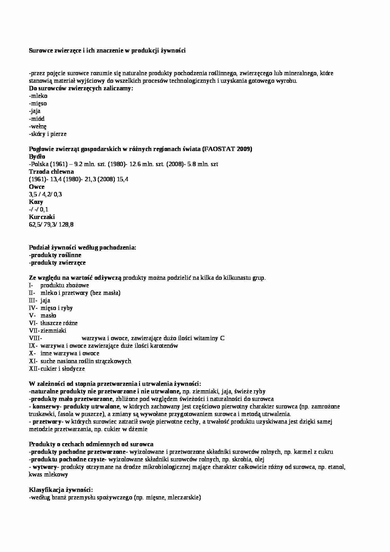 Wykład - surowce zwierzęce i ich znaczenie, sem IV - strona 1