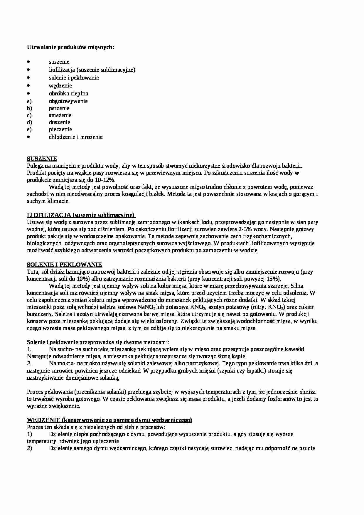 Utrwalanie produktów mięsnych - wykład, sem IV - strona 1