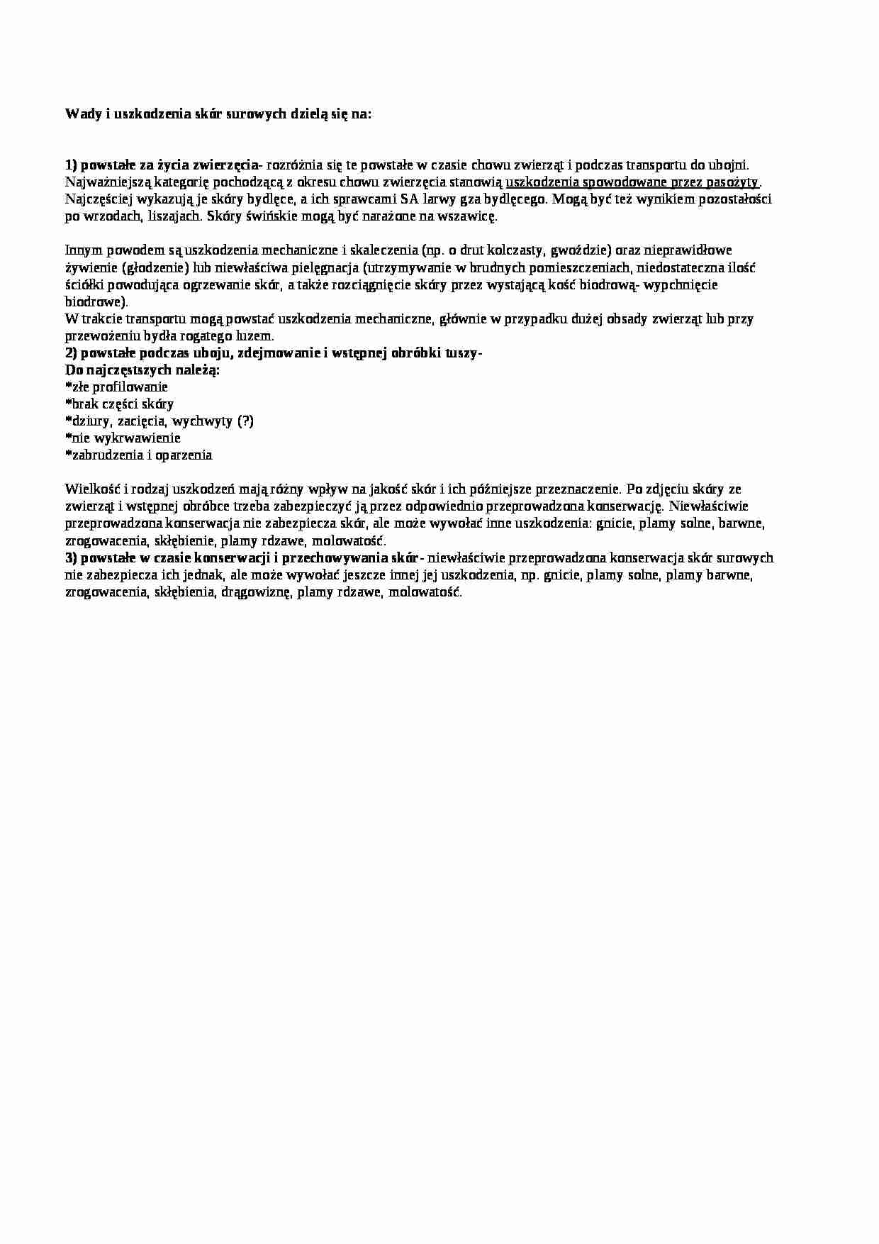 Wykład - wady i uszkodzenia skór, sem IV - strona 1