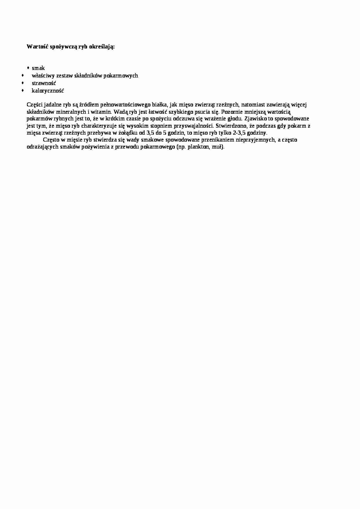 Wartość spożywcza ryb - wykład, sem IV - strona 1